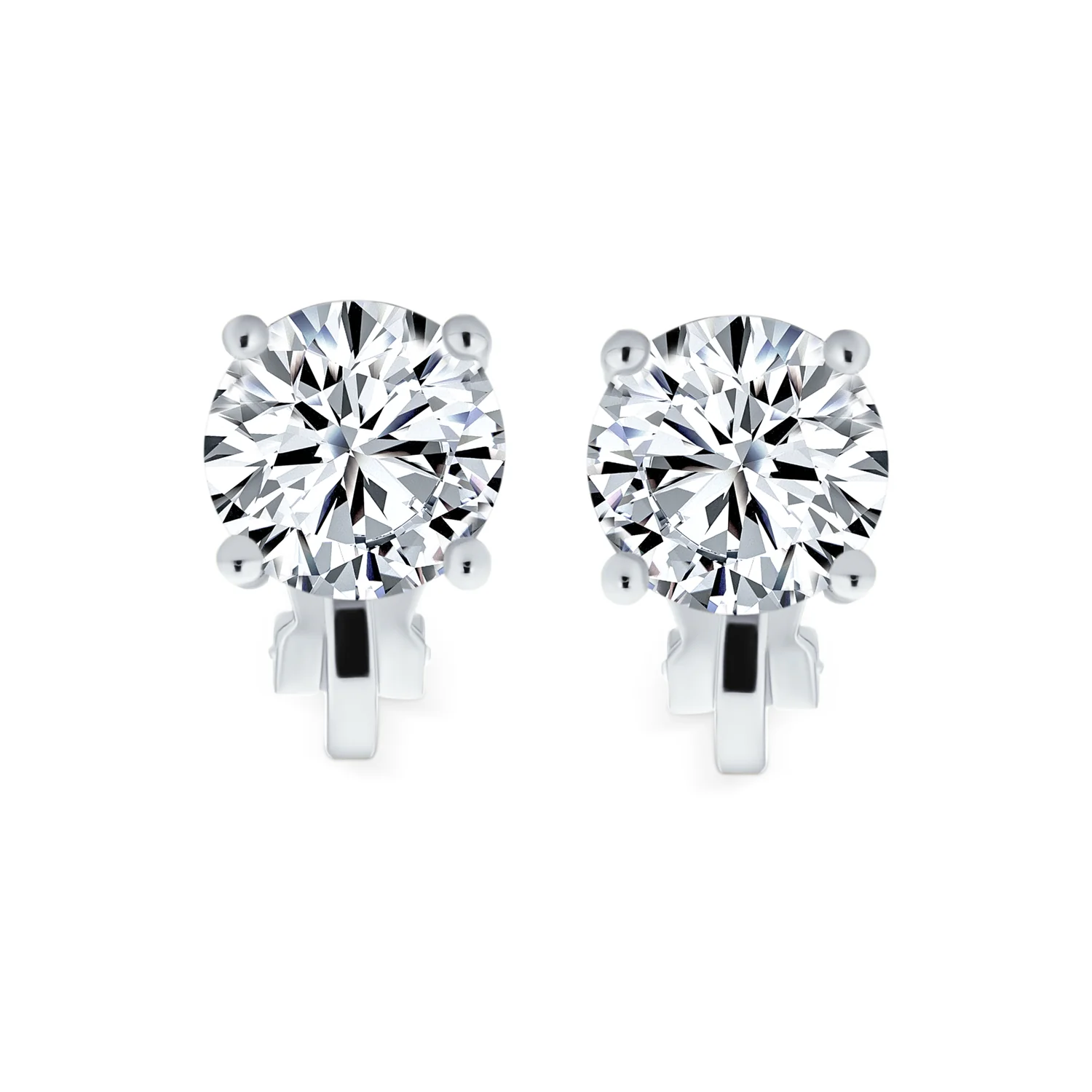 Traditional 2CT Round CZ Solitaire Clip-On Earrings - Gold Silver Non-Pierced 8MM - Image 15