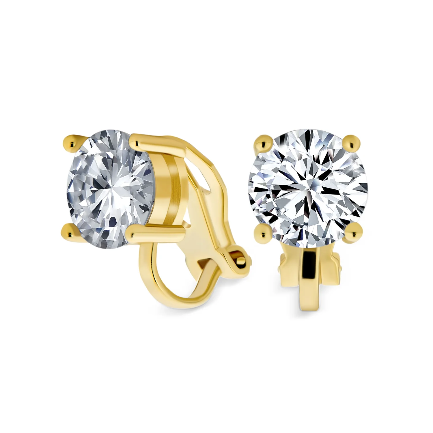 Traditional 2CT Round CZ Solitaire Clip-On Earrings - Gold Silver Non-Pierced 8MM - Image 2