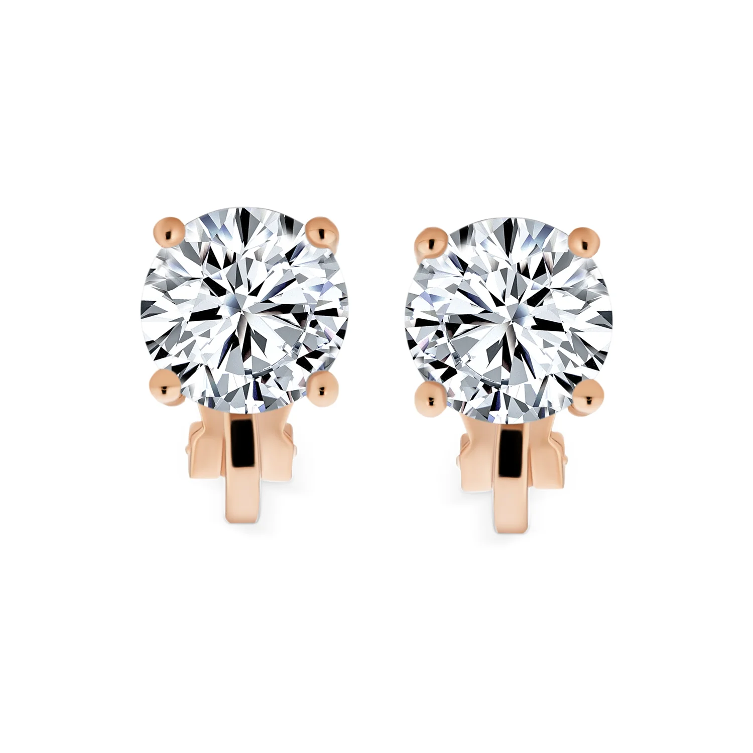 Traditional 2CT Round CZ Solitaire Clip-On Earrings - Gold Silver Non-Pierced 8MM - Image 22