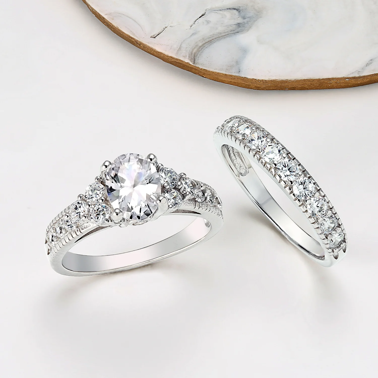 3CT Solitaire Side Stones Pave CZ Cubic Zirconia Engagement Ring Band Set Gold Plated Sterling Silver - Image 8
