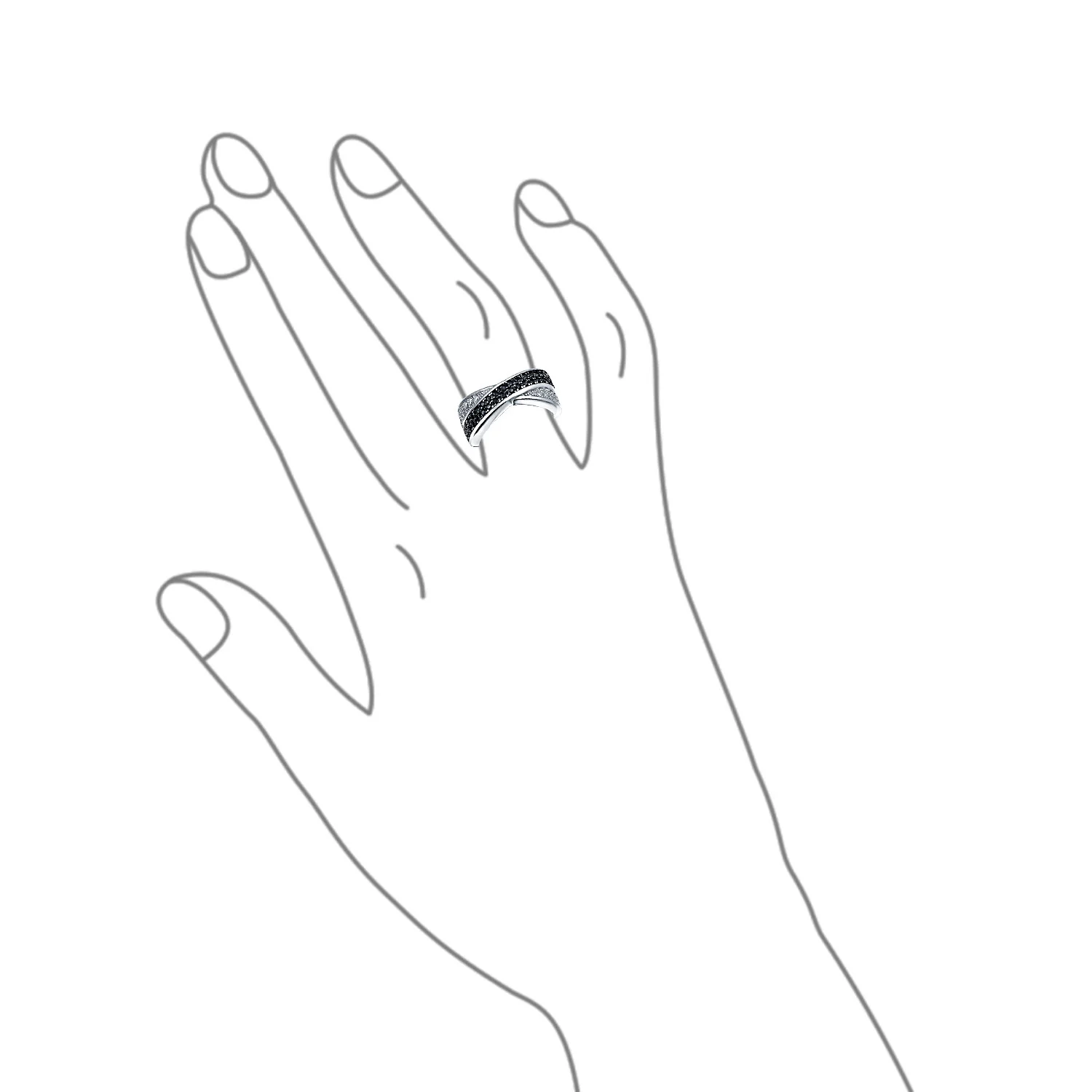 Two Tone Black & White CZ Criss-Cross X Band Statement Ring Sterling Silver - Image 9