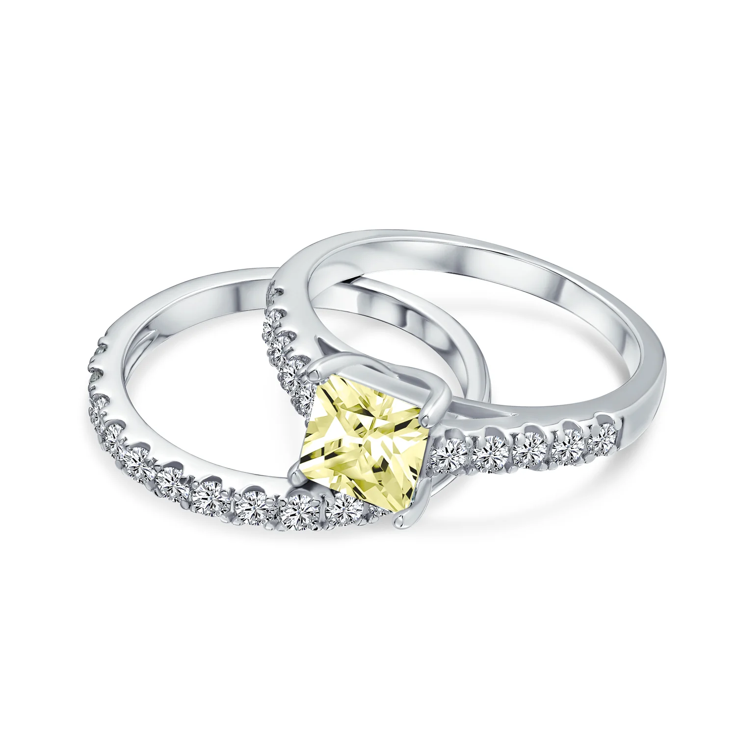 Classic 3CT Cubic Zirconia CZ Princess Cut Solitaire Engagement Ring Set Pave Band Sterling Silver - Image 4