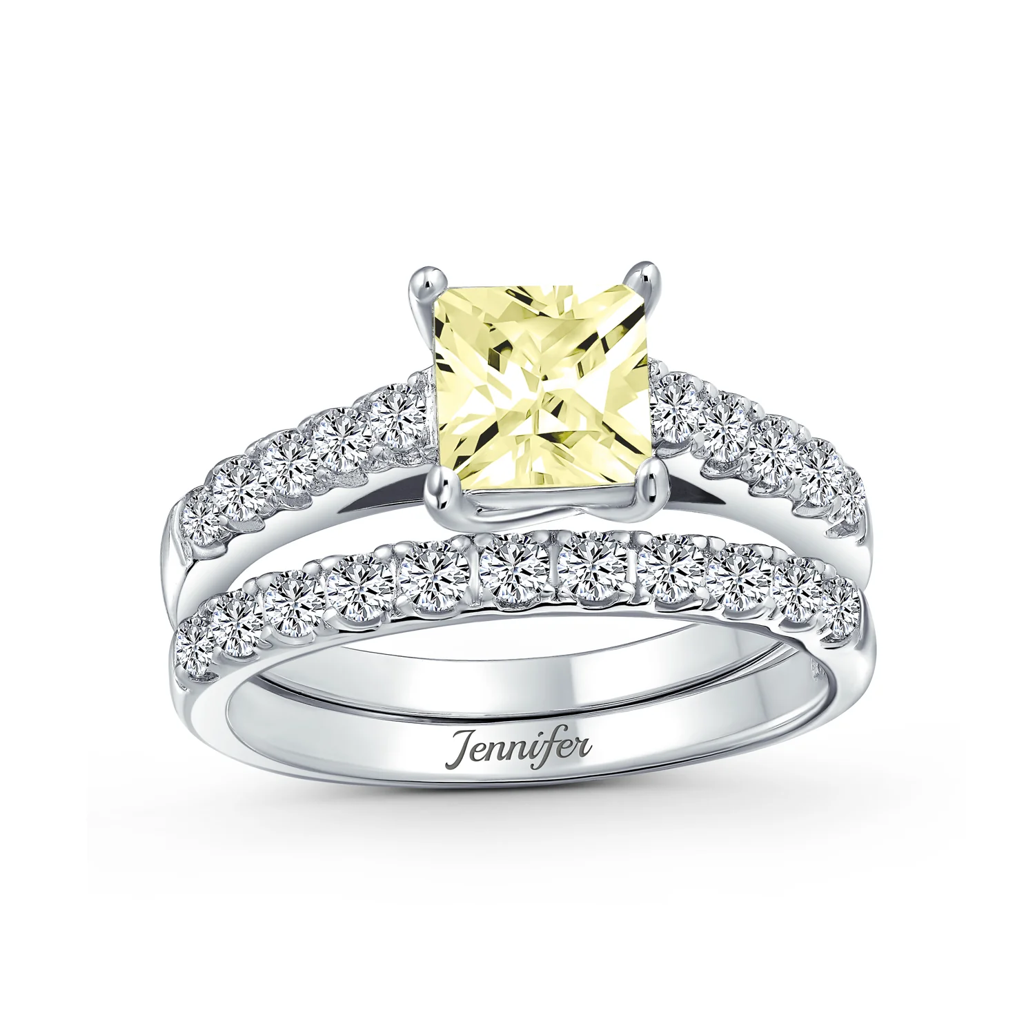 Classic 3CT Cubic Zirconia CZ Princess Cut Solitaire Engagement Ring Set Pave Band Sterling Silver - Image 6