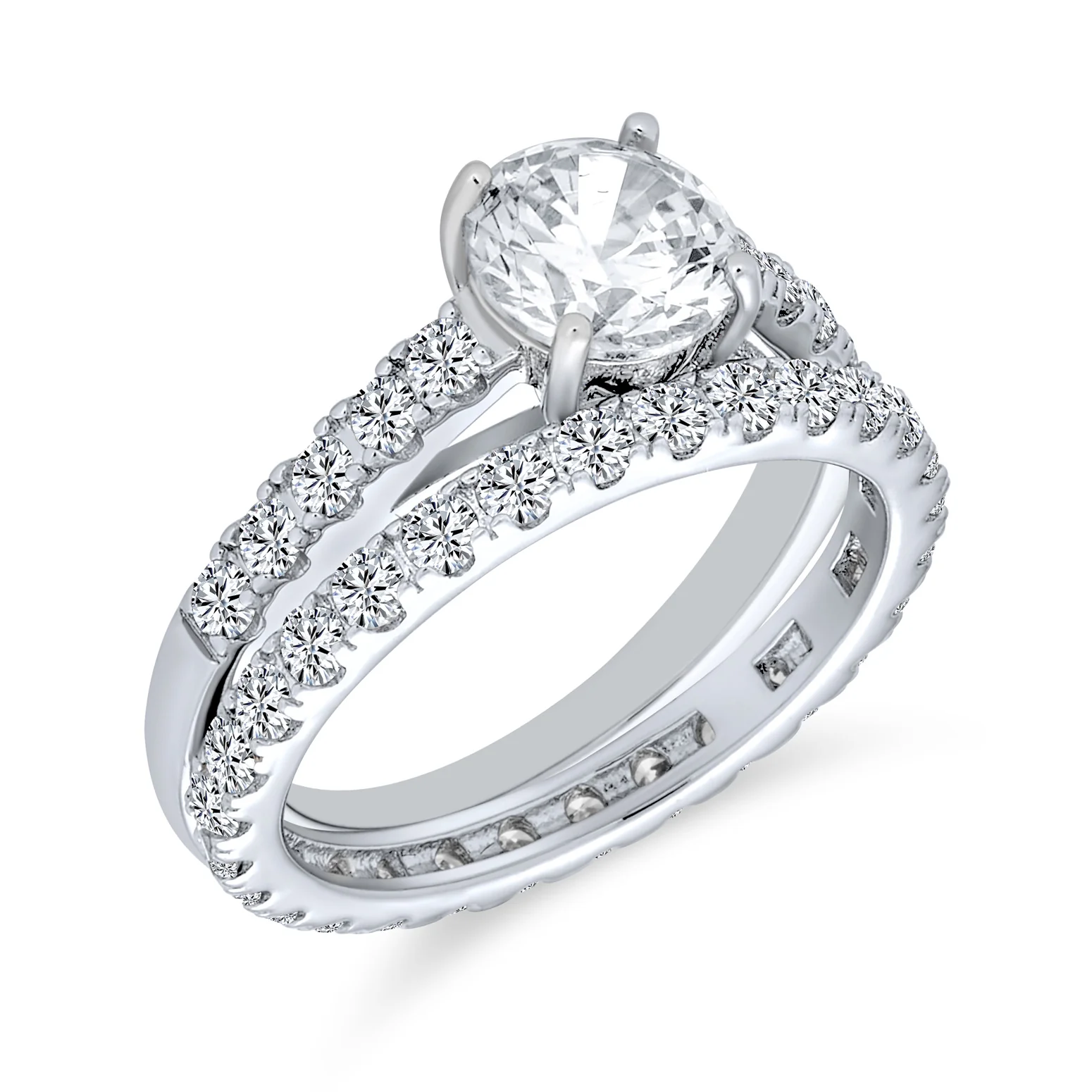 1 CT Canary Yellow Solitaire CZ Cubic Zirconia Engagement Ring Set & Eternity Band Sterling Silver - Image 3