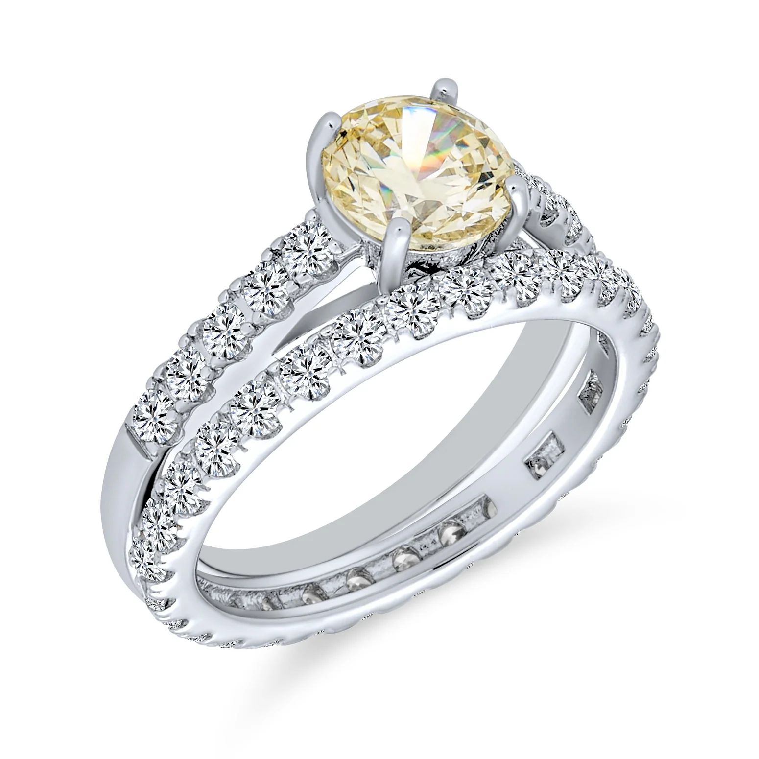 1 CT Canary Yellow Solitaire CZ Cubic Zirconia Engagement Ring Set & Eternity Band Sterling Silver - Image 4