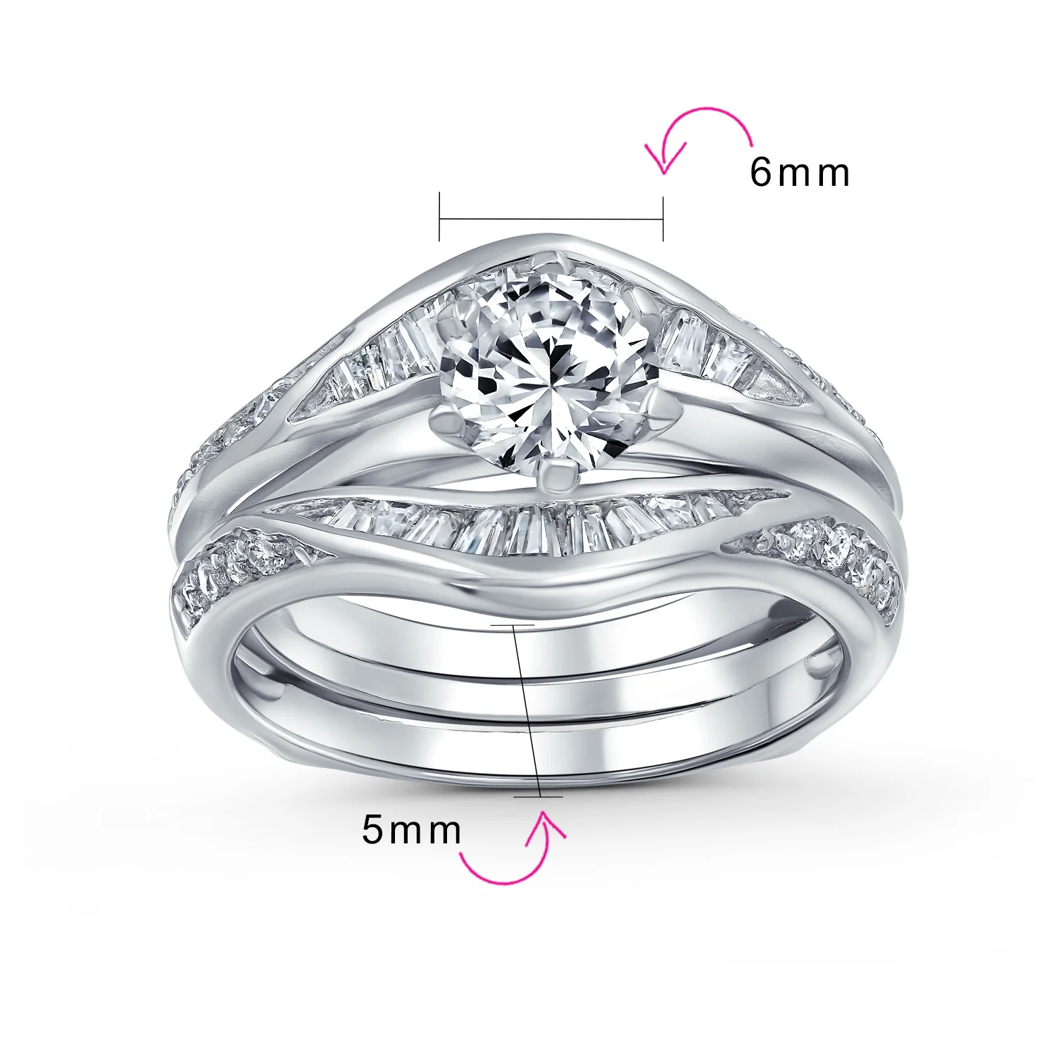 1.5CT Solitaire CZ Baguette Band Statement Bridal Ring Set - Image 4