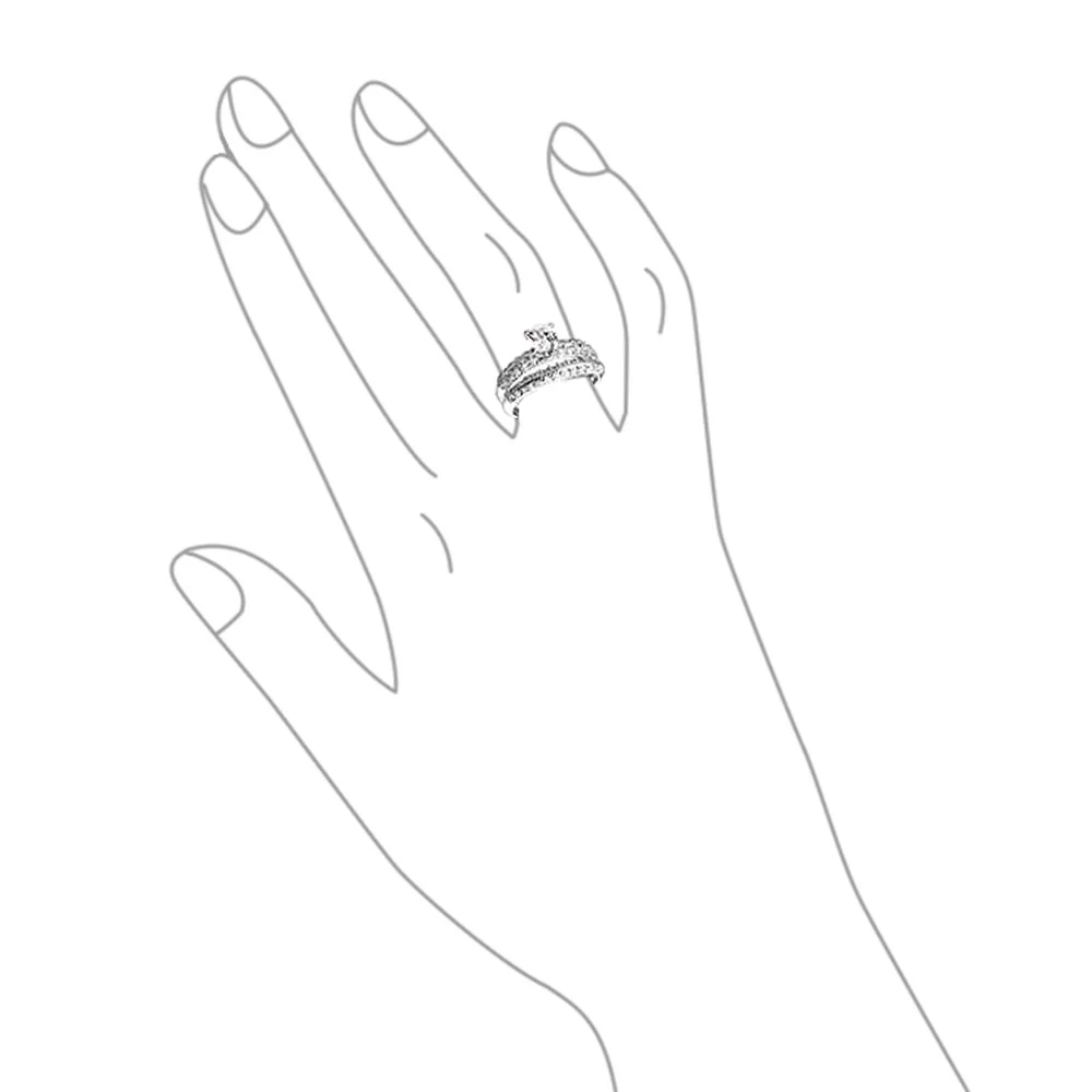 Art Deco Style 3CT Cubic Zirconia Princess Cut Solitaire Eternity Band Engagement Ring Set Sterling Silver - Image 3
