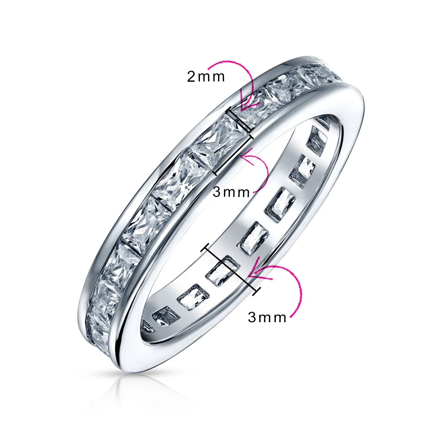 Simple Channel Princess Cut CZ Stackable Wedding Band Ring Sterling Silver 2MM - Image 4