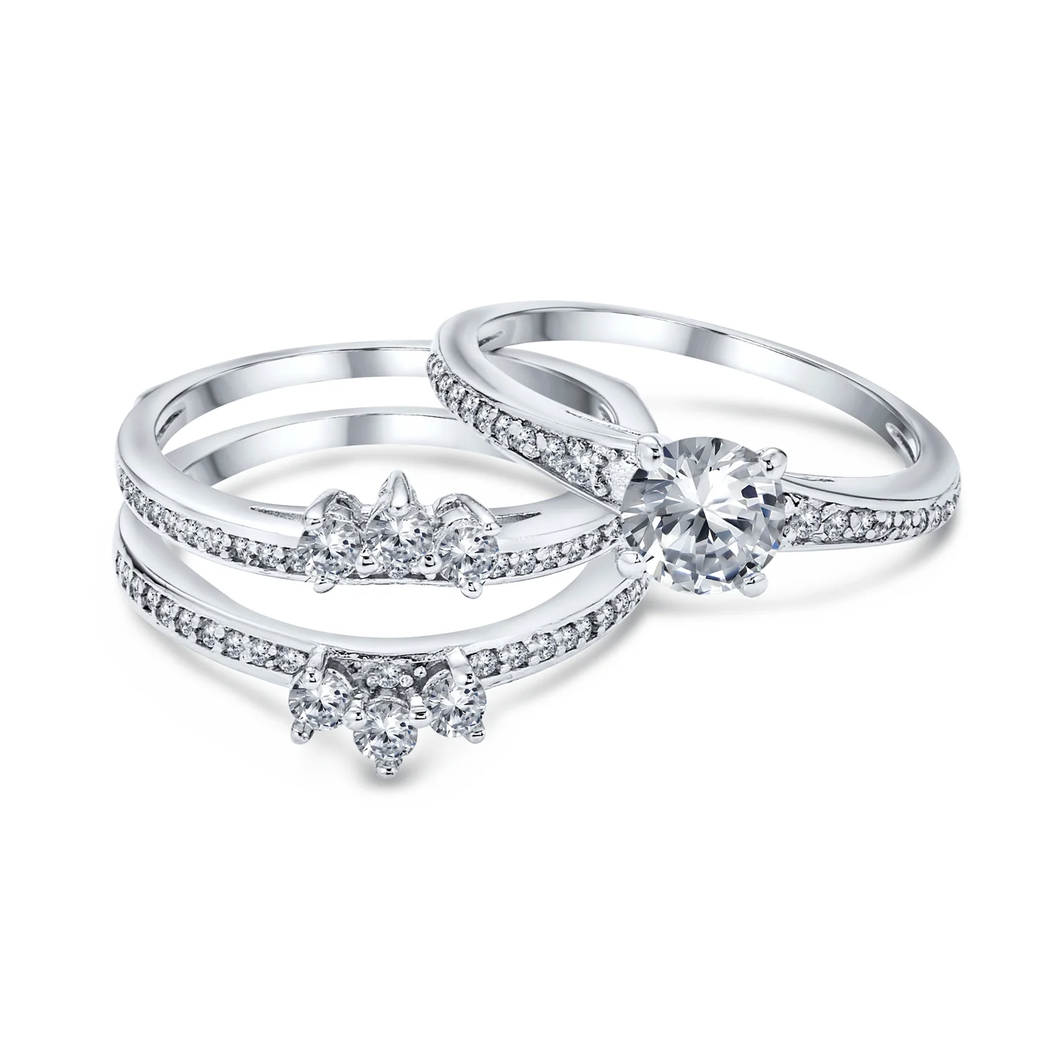 Classic 1.5CT CZ Cocktail Statement Ring with Floral Halo and Pave Band in Silver - Image 2