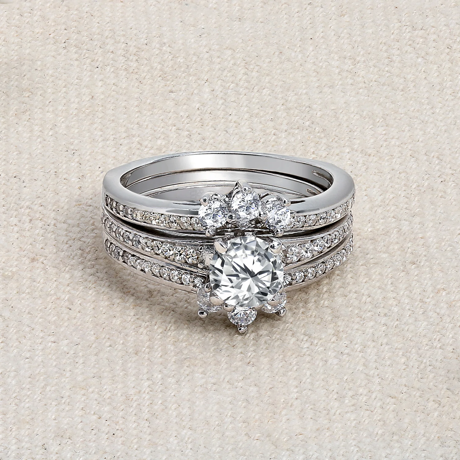 Classic 1.5CT CZ Cocktail Statement Ring with Floral Halo and Pave Band in Silver - Image 5
