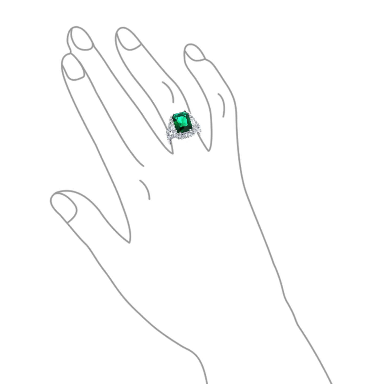 Cubic Zirconia 7CT CZ Green Emerald Cut Art Deco Style Cocktail Statement Ring - Image 3