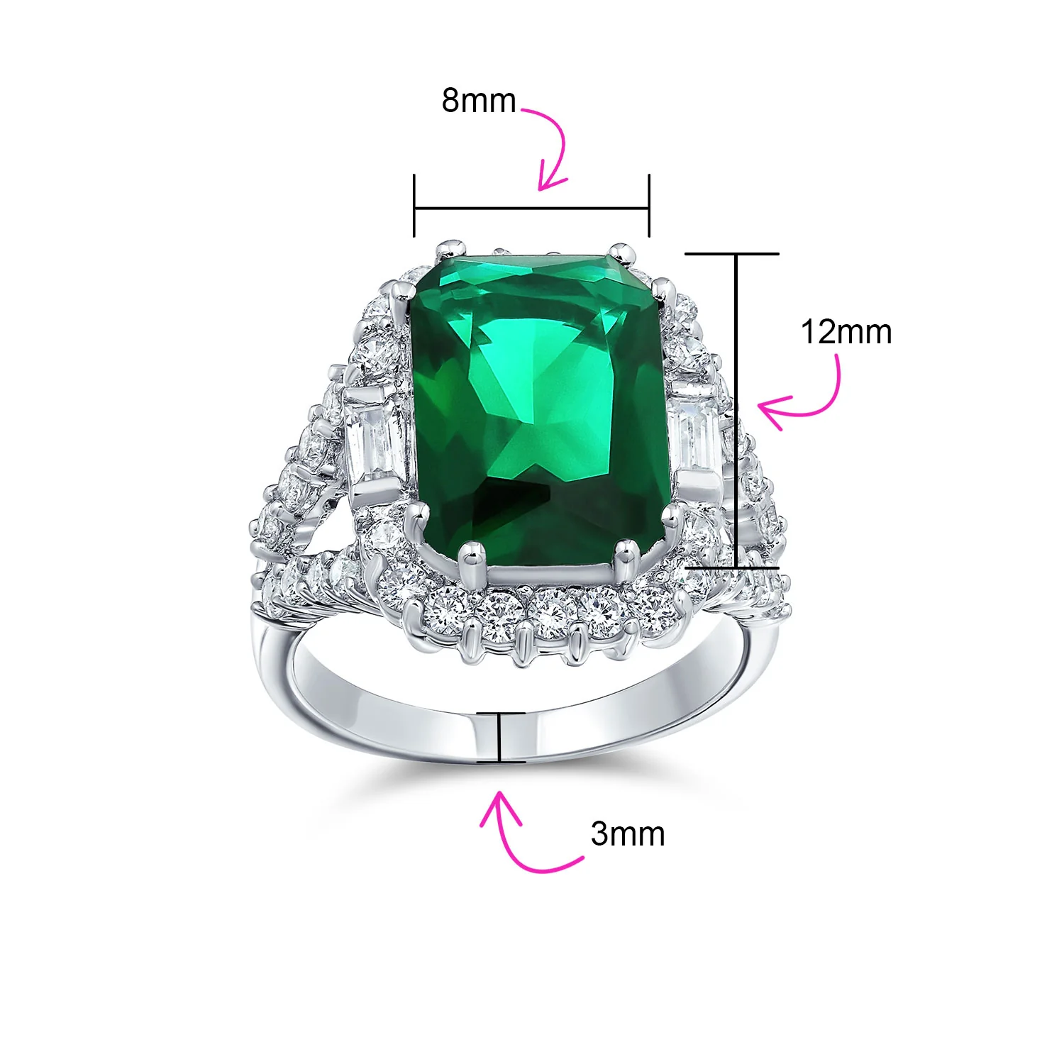Cubic Zirconia 7CT CZ Green Emerald Cut Art Deco Style Cocktail Statement Ring - Image 4