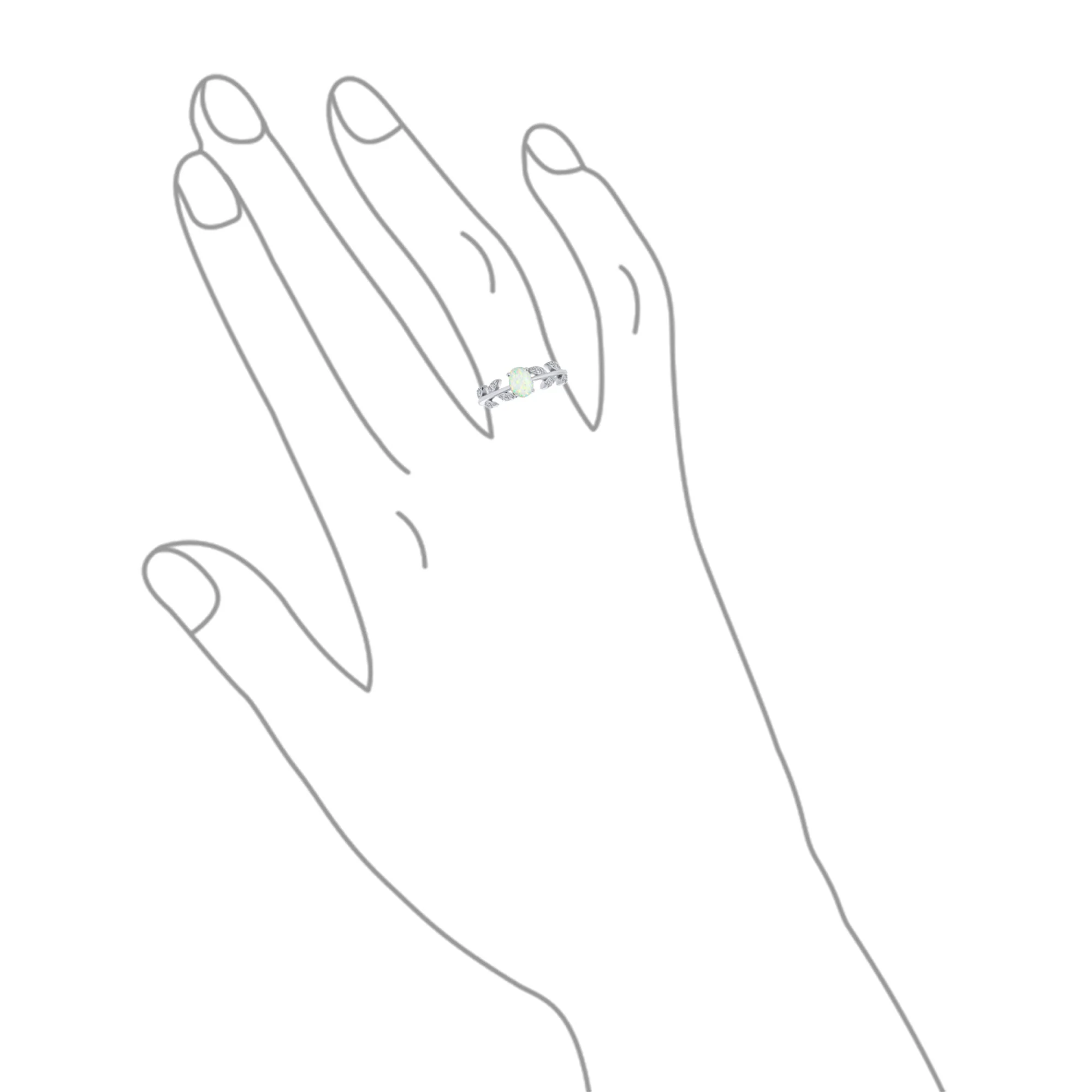 Oval White Created Opal CZ Accent Cubic Zirconia Open Leaf Ring Sterling Silver - Image 3