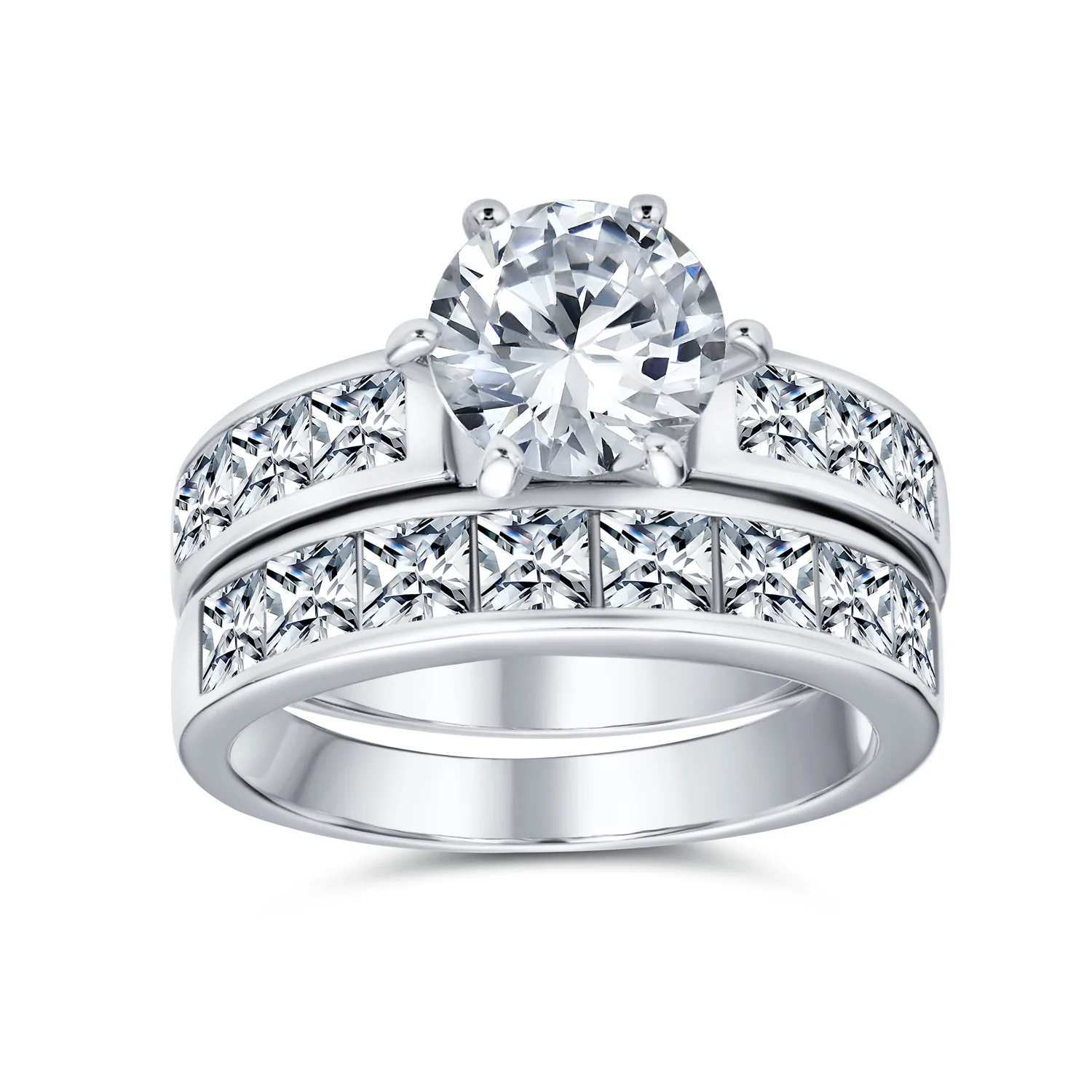 Classic 3CT Solitaire Cubic Zirconia CZ Engagement Ring Band Set .925 Sterling Silver