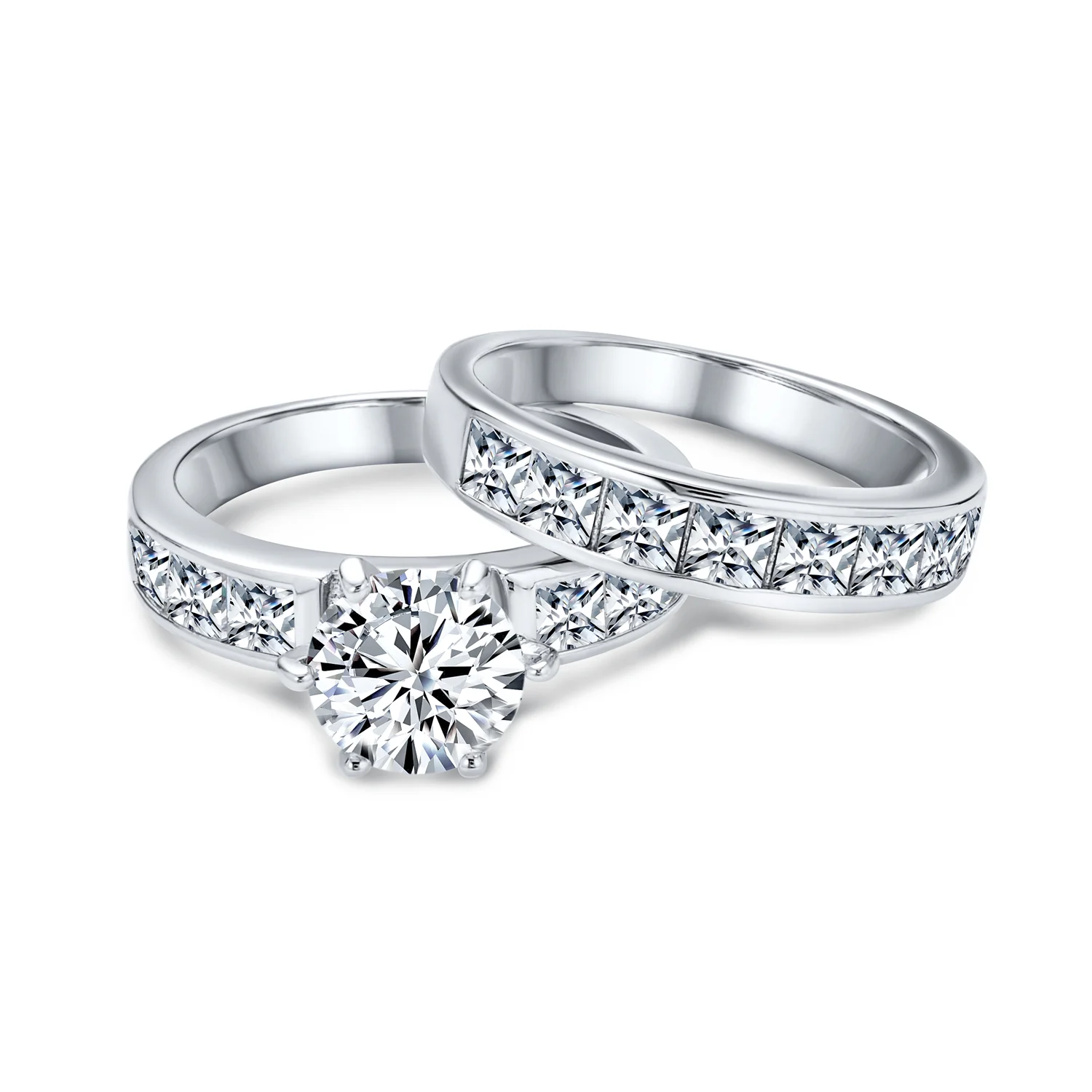 Classic 3CT Solitaire Cubic Zirconia CZ Engagement Ring Band Set .925 Sterling Silver - Image 2
