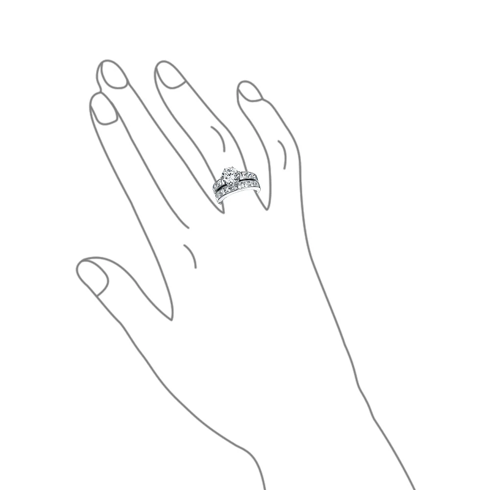 Classic 3CT Solitaire Cubic Zirconia CZ Engagement Ring Band Set .925 Sterling Silver - Image 3