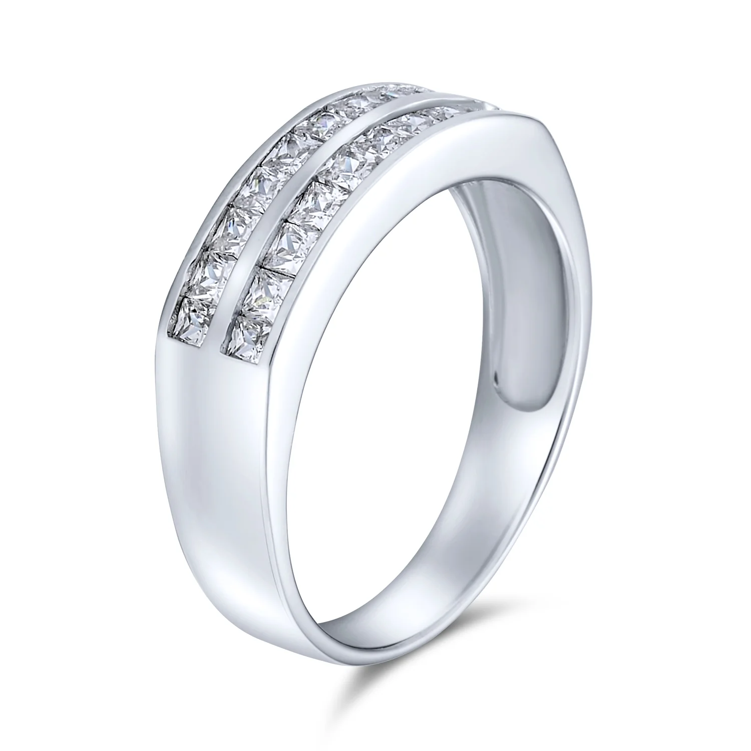 Two Row Channel Set Princess Cut CZ Anniversary Band Ring Sterling Silver - Image 2