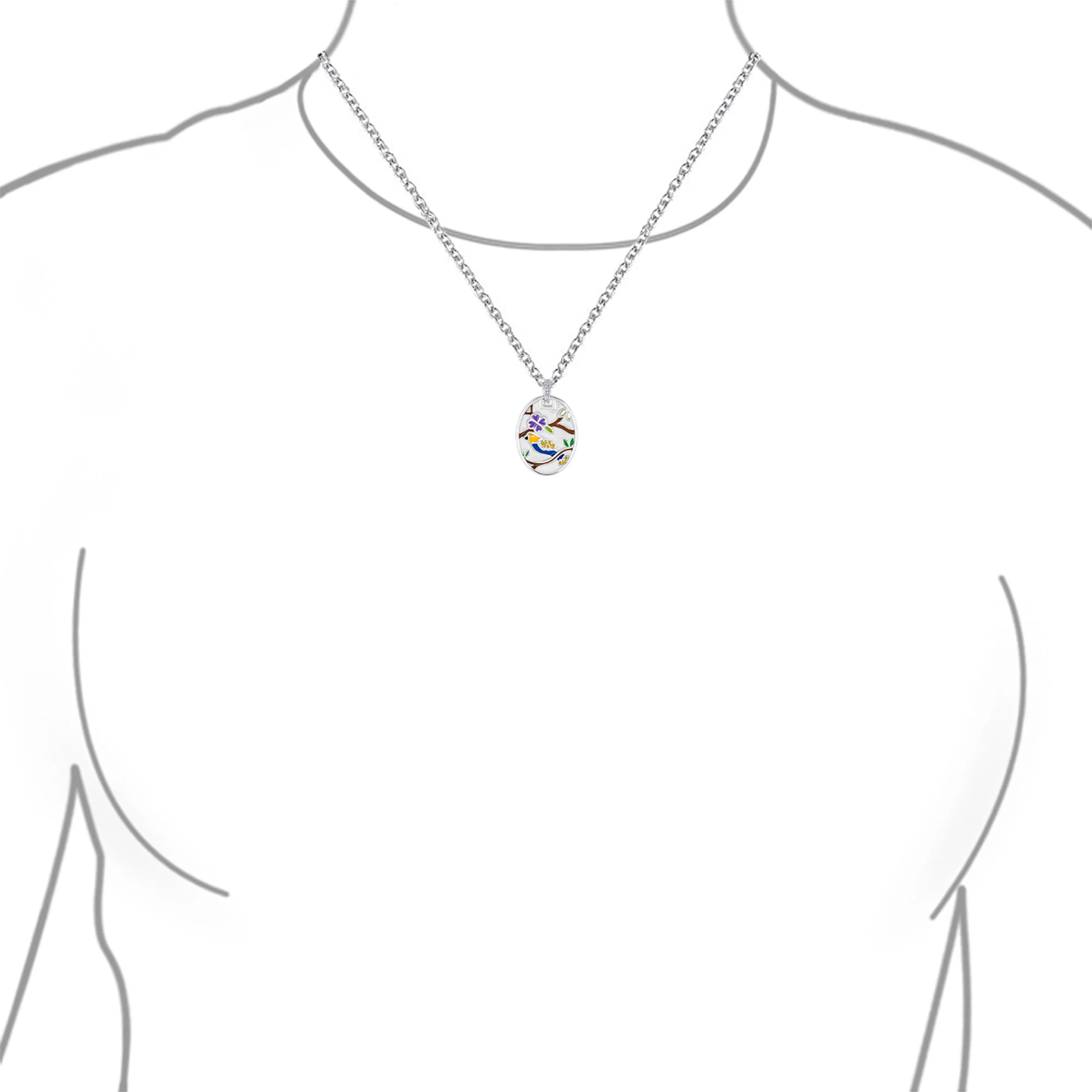 Oval Inlay Style Nature Bird Cameo Pendant Necklace .925 Sterling Silver - Image 3