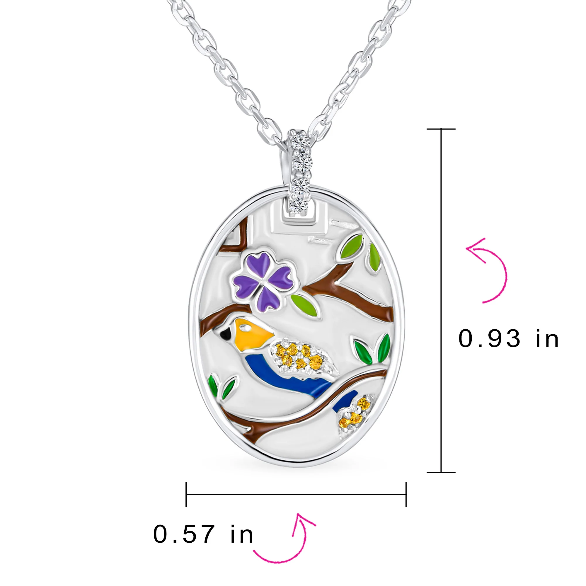 Oval Inlay Style Nature Bird Cameo Pendant Necklace .925 Sterling Silver - Image 4