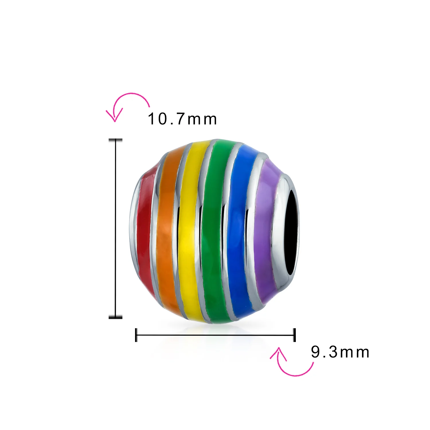 Colorful Enamel Sterling Silver LGBTQ Rainbow Spacer Charm Bead for Bracelet - Image 3