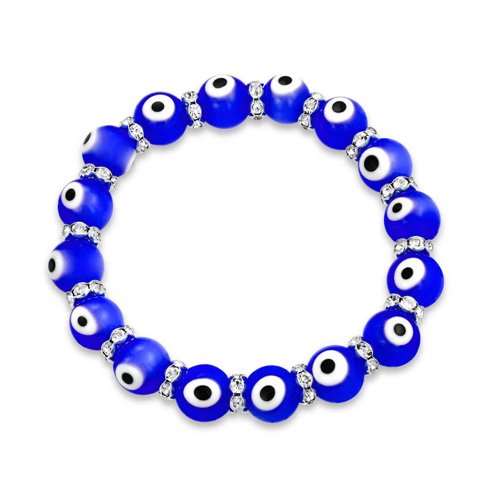 Colorful Turkish Glass Bead Evil Eye Stretch Bracelet with Crystal Spacers - Image 10