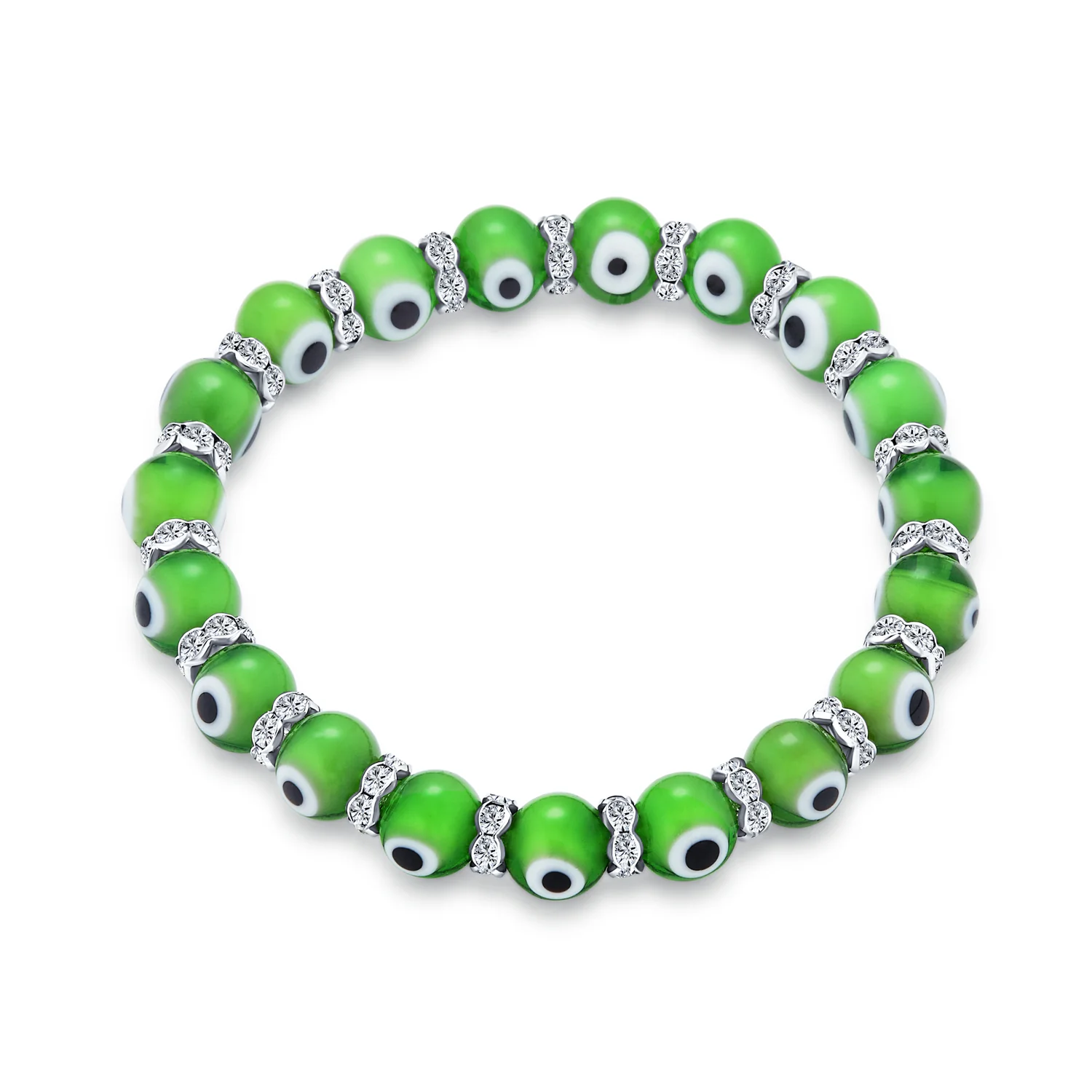 Colorful Turkish Glass Bead Evil Eye Stretch Bracelet with Crystal Spacers - Image 12