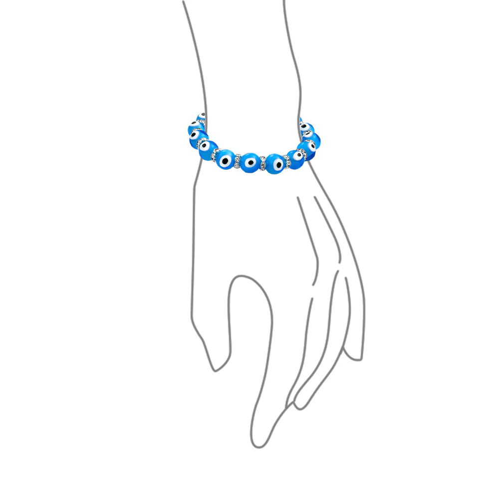 Colorful Turkish Glass Bead Evil Eye Stretch Bracelet with Crystal Spacers - Image 15