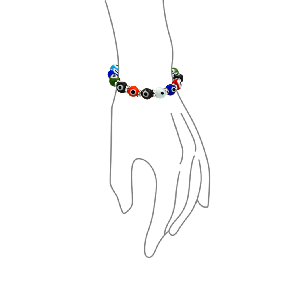 Colorful Turkish Glass Bead Evil Eye Stretch Bracelet with Crystal Spacers - Image 23
