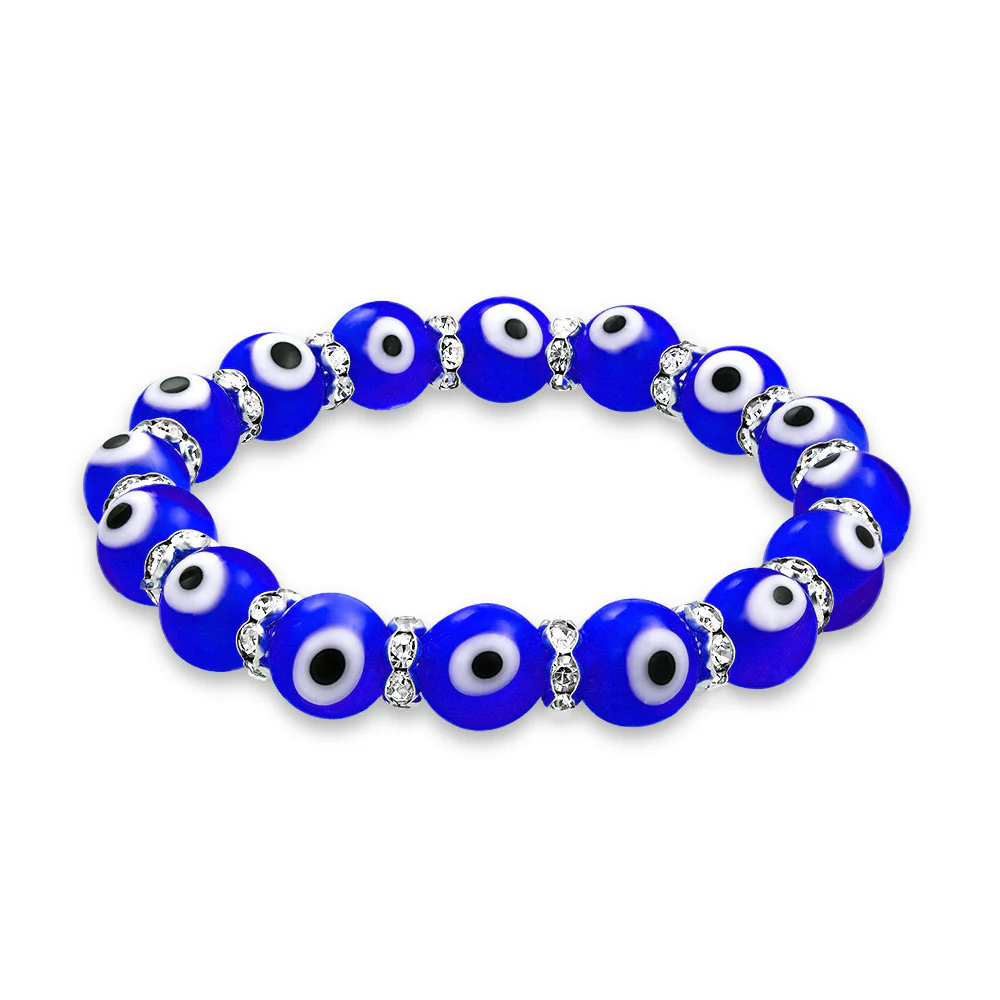 Colorful Turkish Glass Bead Evil Eye Stretch Bracelet with Crystal Spacers - Image 4