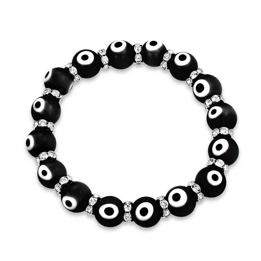 Colorful Turkish Glass Bead Evil Eye Stretch Bracelet with Crystal Spacers - Image 7
