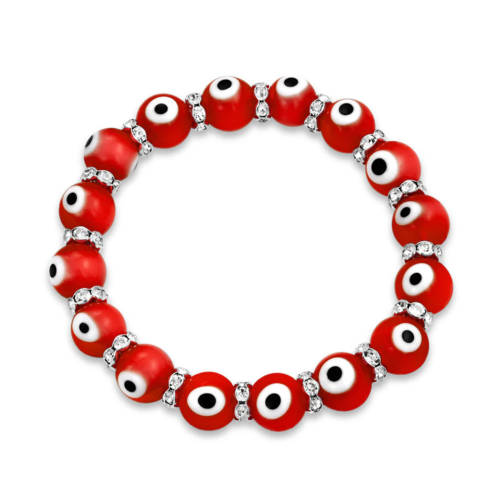 Colorful Turkish Glass Bead Evil Eye Stretch Bracelet with Crystal Spacers - Image 8
