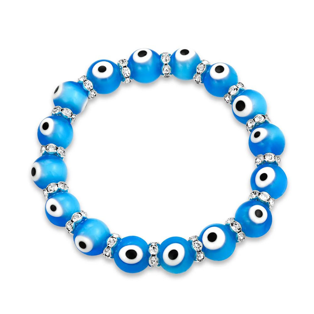 Colorful Turkish Glass Bead Evil Eye Stretch Bracelet with Crystal Spacers - Image 9