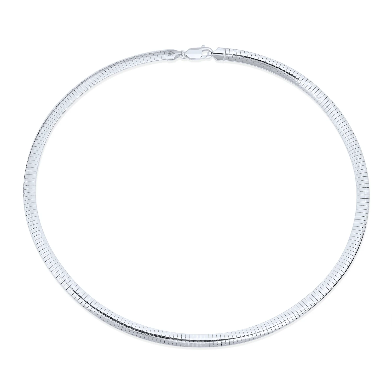 Contoured 6mm Snake Flexible Omega Chain .925 Sterling Silver Choker Collar Necklace 16 Inch