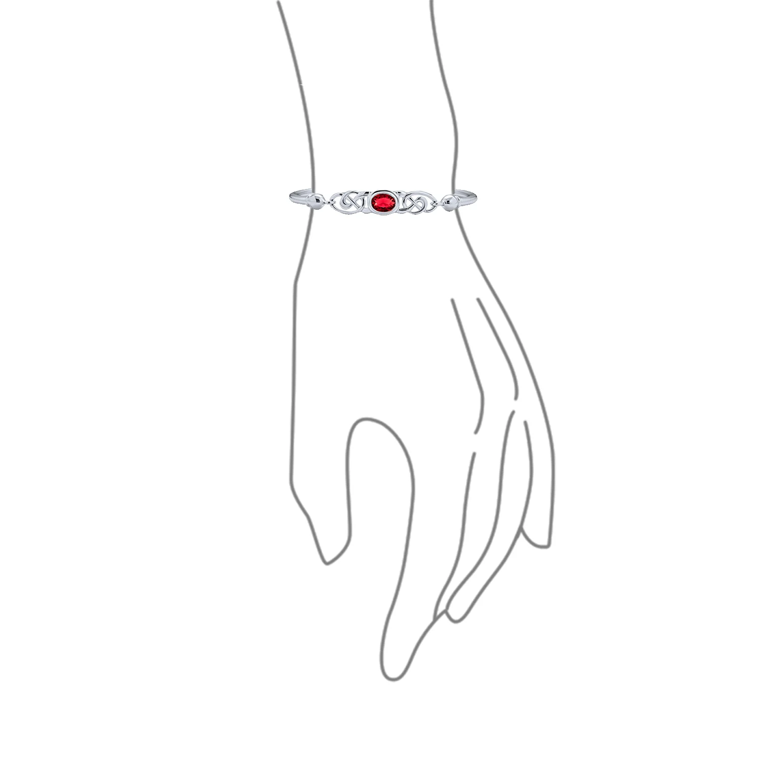 Romantic Infinity Love Knot Celtic Bangle Bracelet Green Red CZ .925 Sterling Silver - Image 6