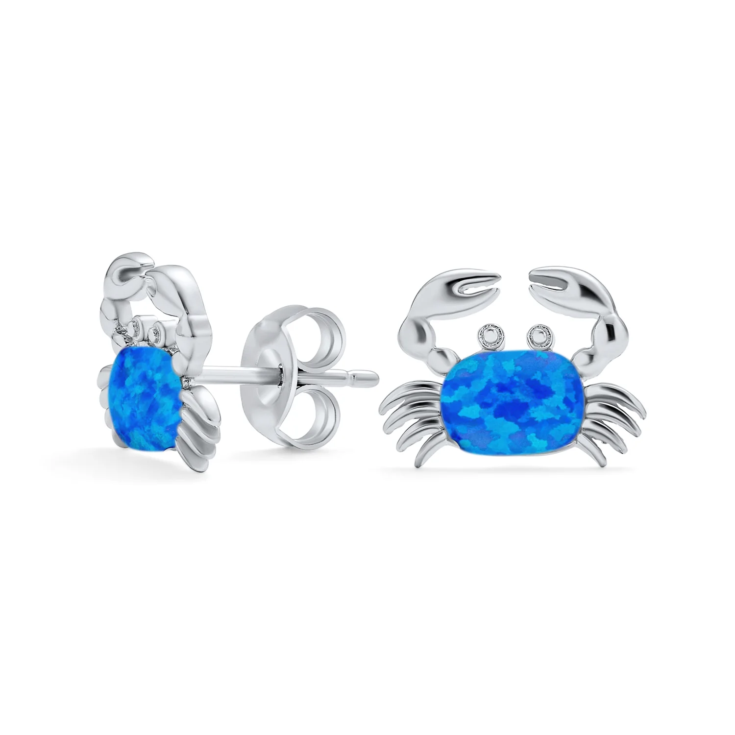 Created Blue Opal Conch Necklace & Crab Stud Earring Jewelry Set Sterling Silver - Image 5