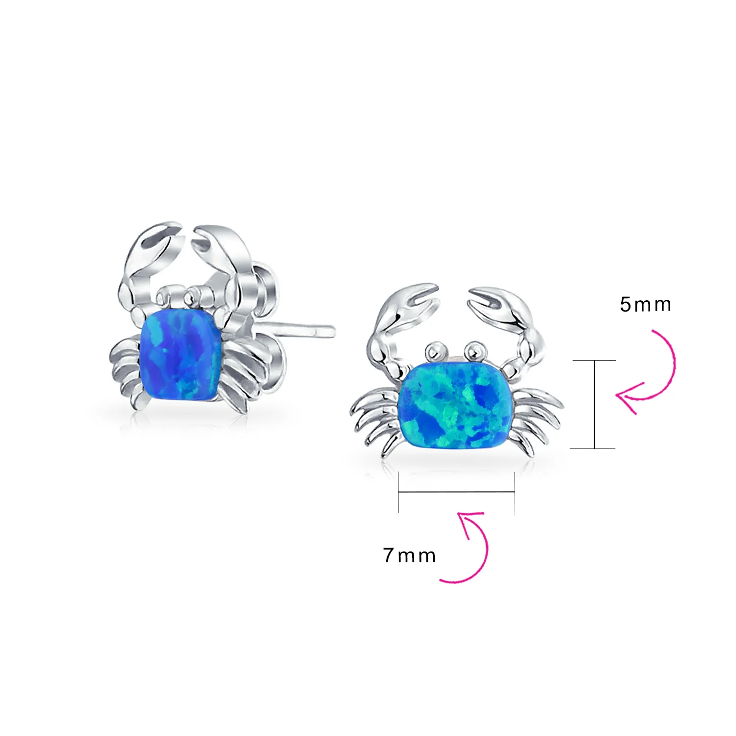 Created Blue Opal Conch Necklace & Crab Stud Earring Jewelry Set Sterling Silver - Image 6