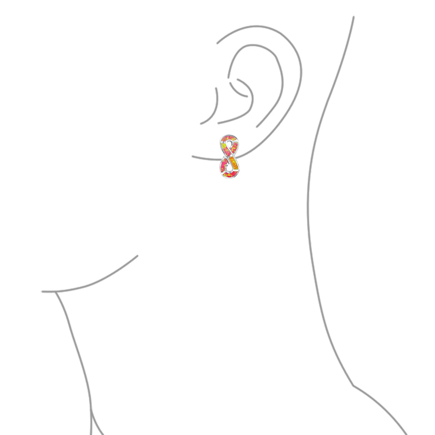 Infinity Eternity Pink Created Opal Stud Earrings Sterling Silver - Image 2