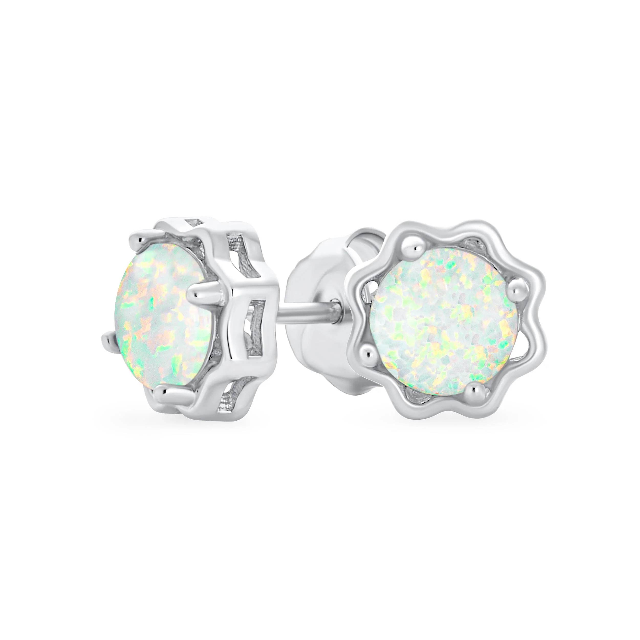 1.5 CT Flower Basket Set Solitaire Create White Opal Stud Earrings .925 Sterling Silver