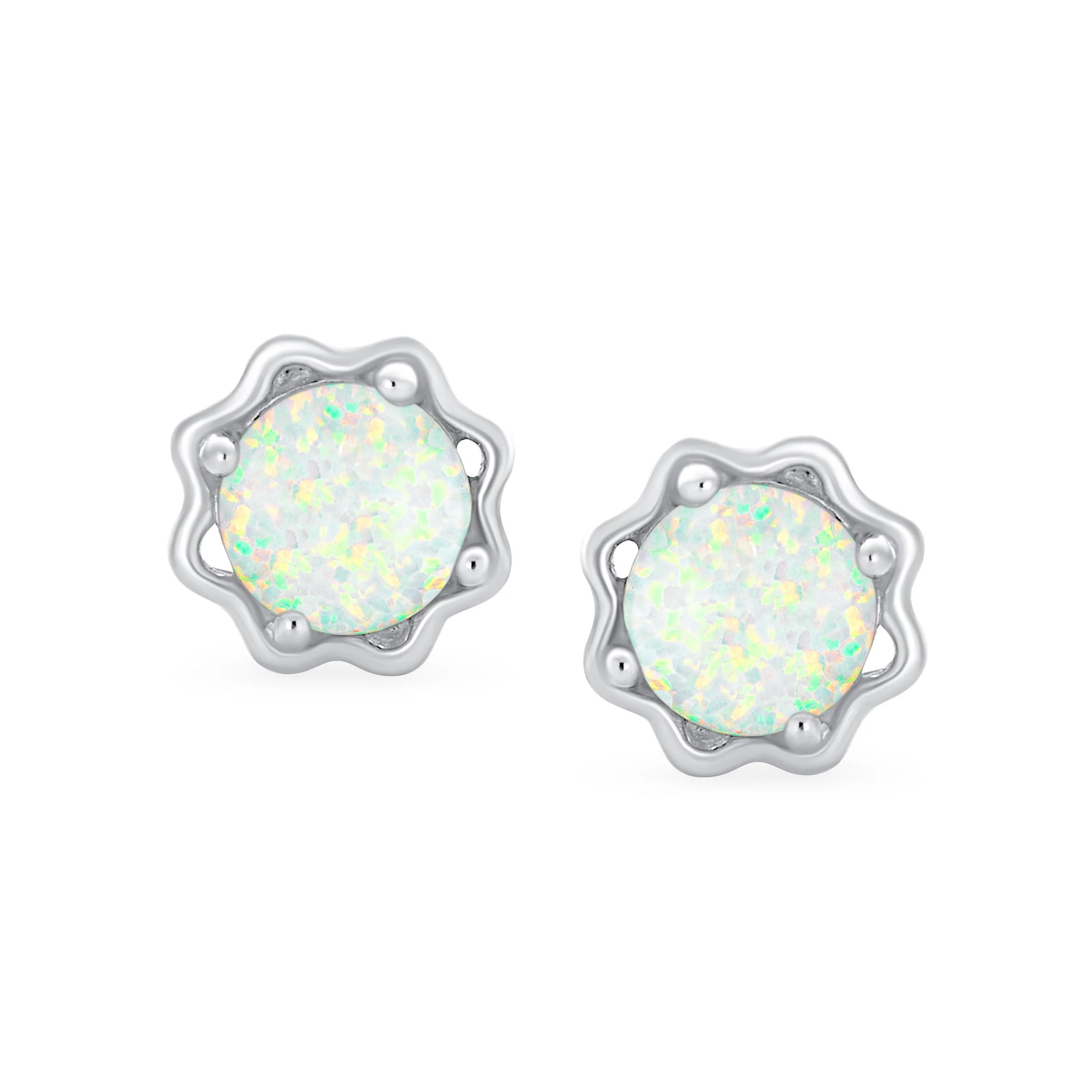 1.5 CT Flower Basket Set Solitaire Create White Opal Stud Earrings .925 Sterling Silver - Image 2