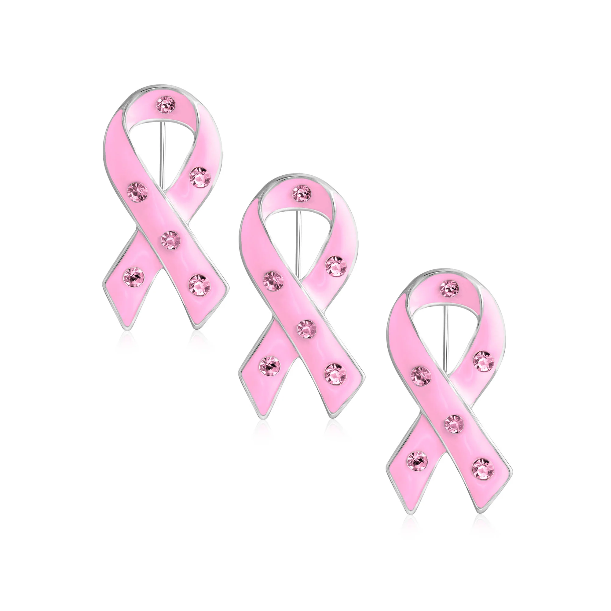 Set of 3 Crystal Ribbon Breast Cancer Survivor Brooch Pin