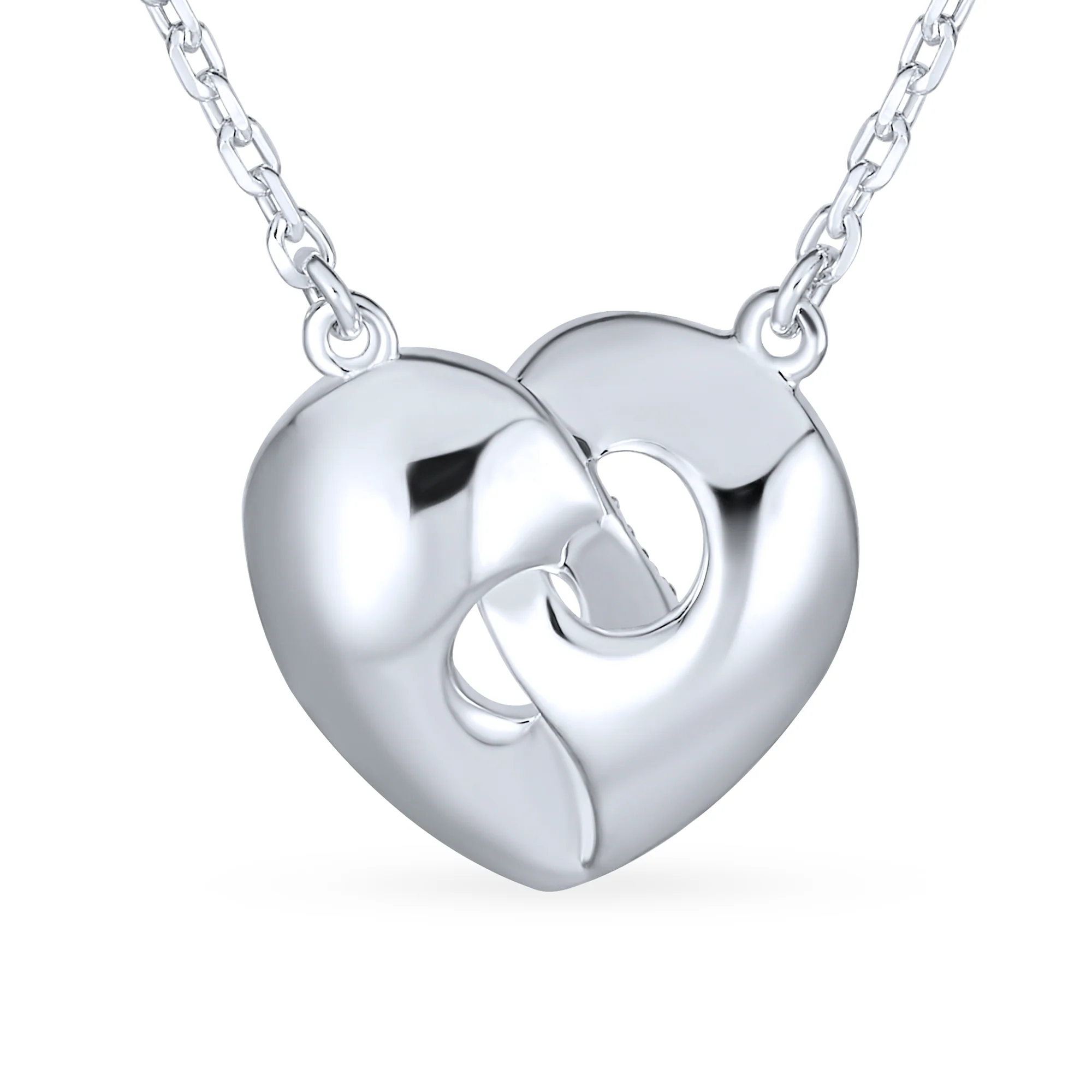 Crystal Accent 3D Interlocking Heart Pendant Necklace for Mom in Sterling Silver - Image 2