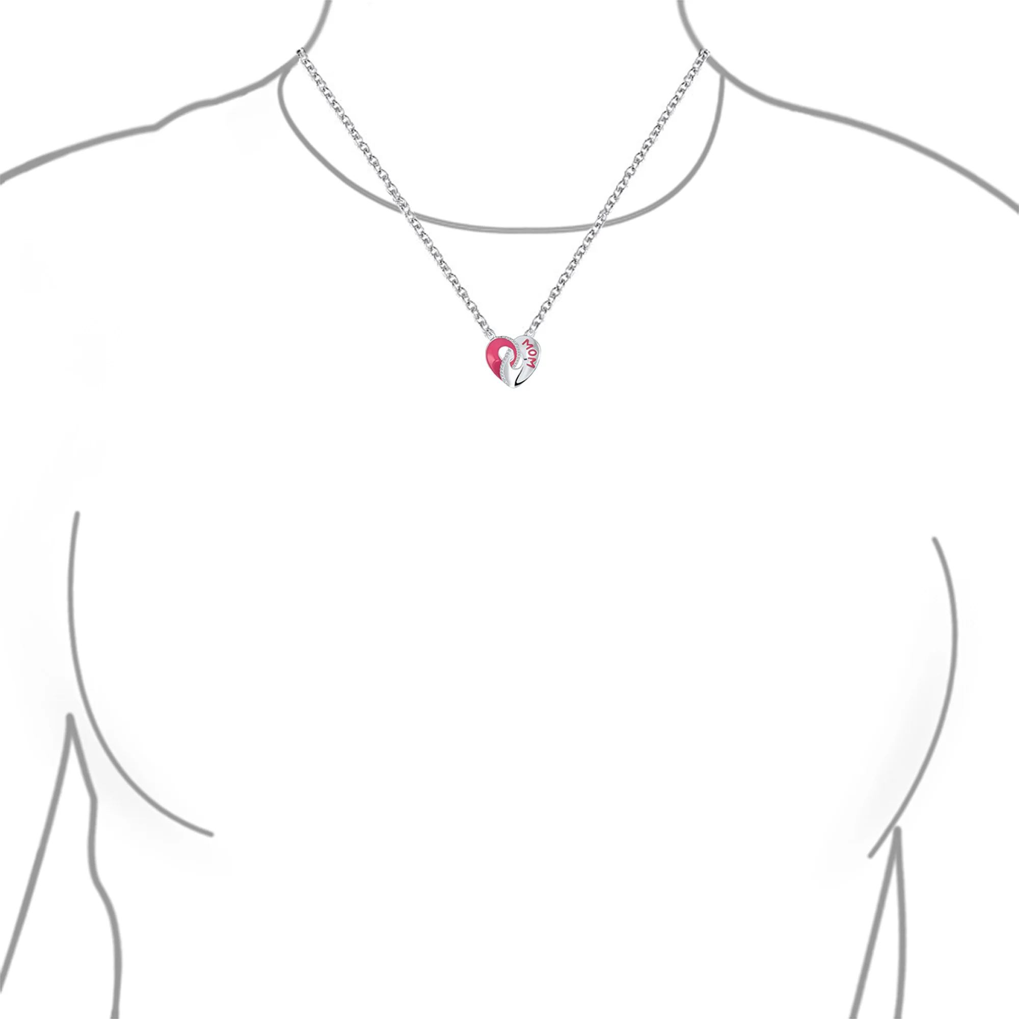 Crystal Accent 3D Interlocking Heart Pendant Necklace for Mom in Sterling Silver - Image 3
