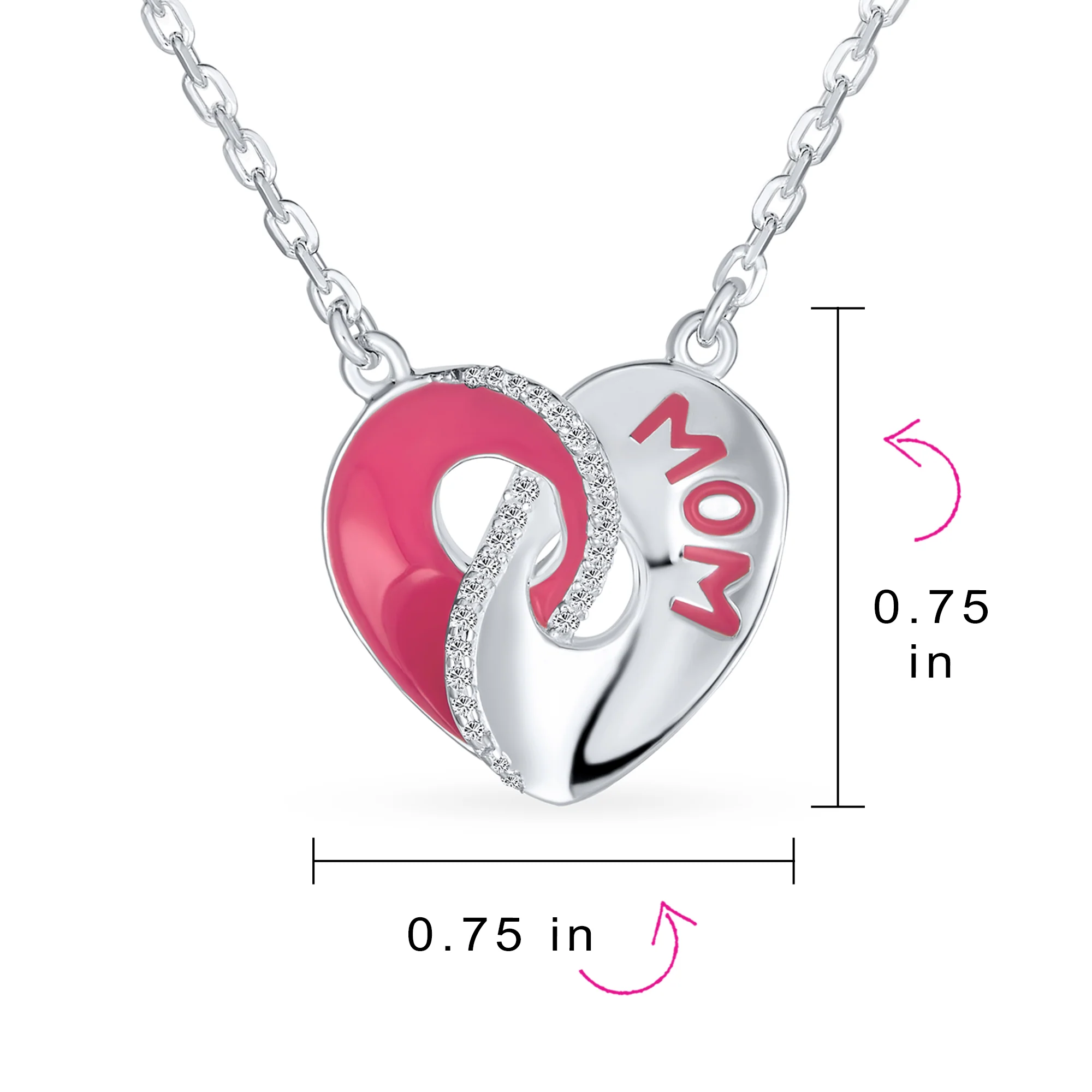 Crystal Accent 3D Interlocking Heart Pendant Necklace for Mom in Sterling Silver - Image 4