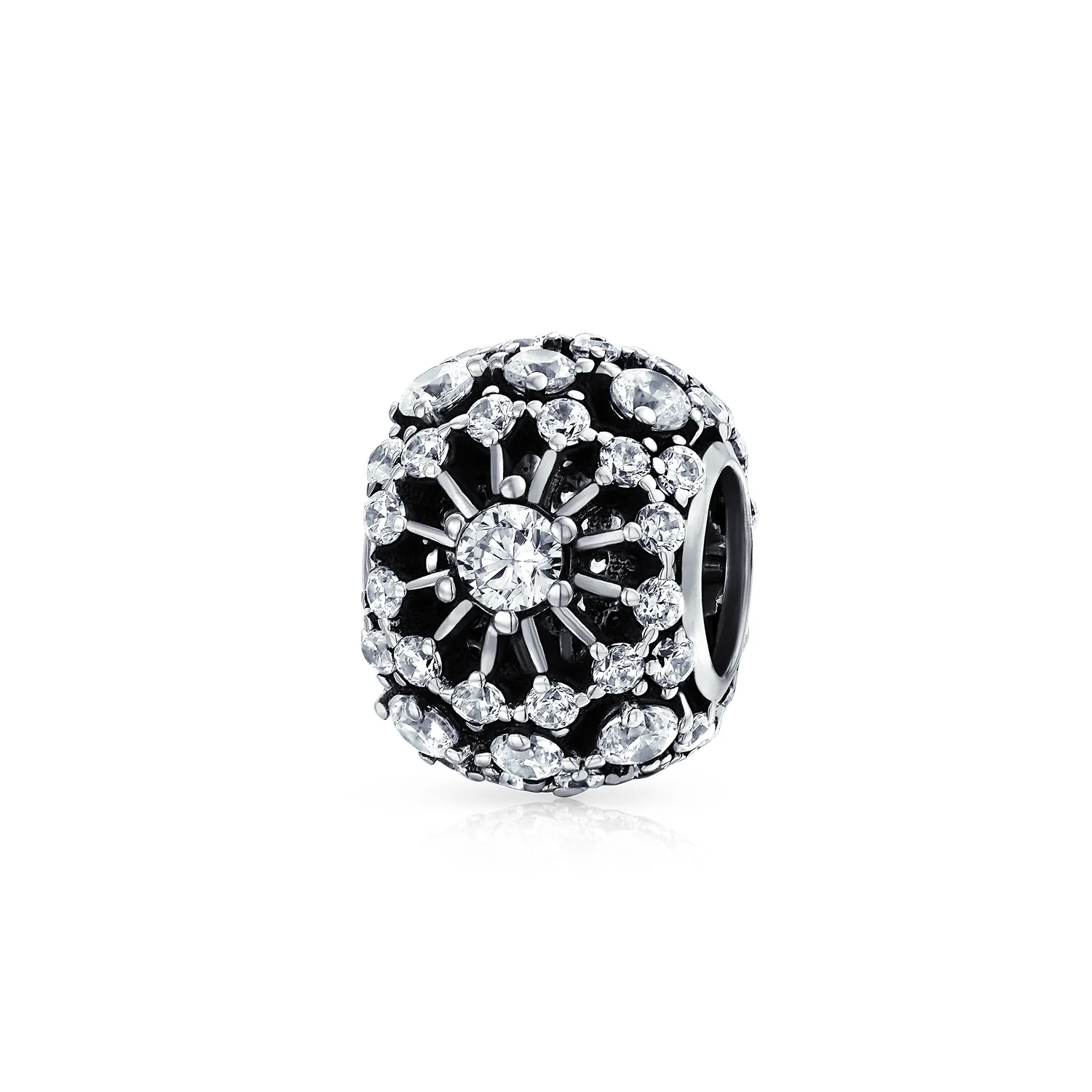 Crystal Filigree Spacer Barrel Charm Bead .925 Sterling Silver Fits European Bracelet