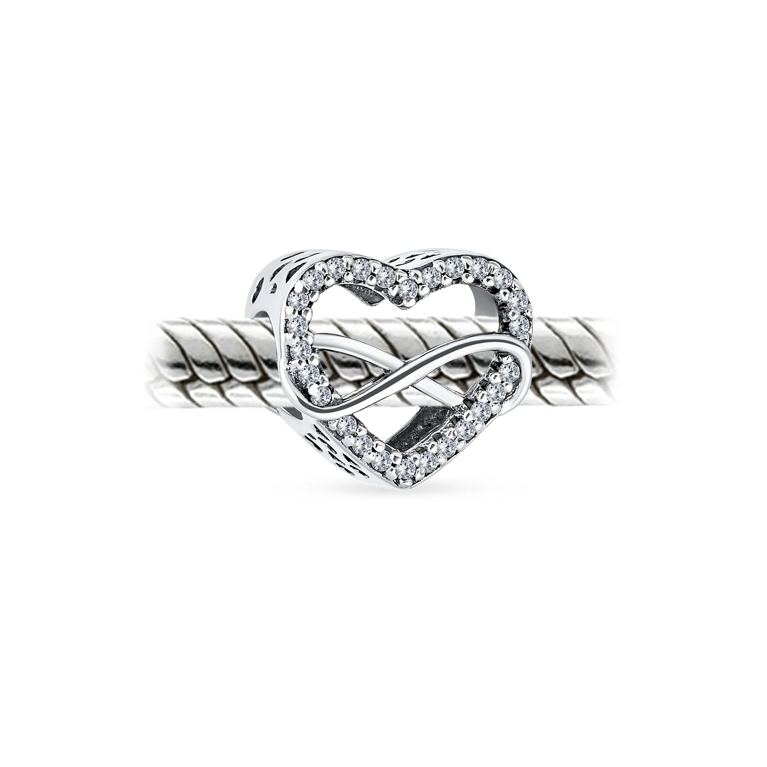 Couples Love Knot Crystal Bead Charm Infinity Heart Two Tone Gold Plated Silver - Image 4