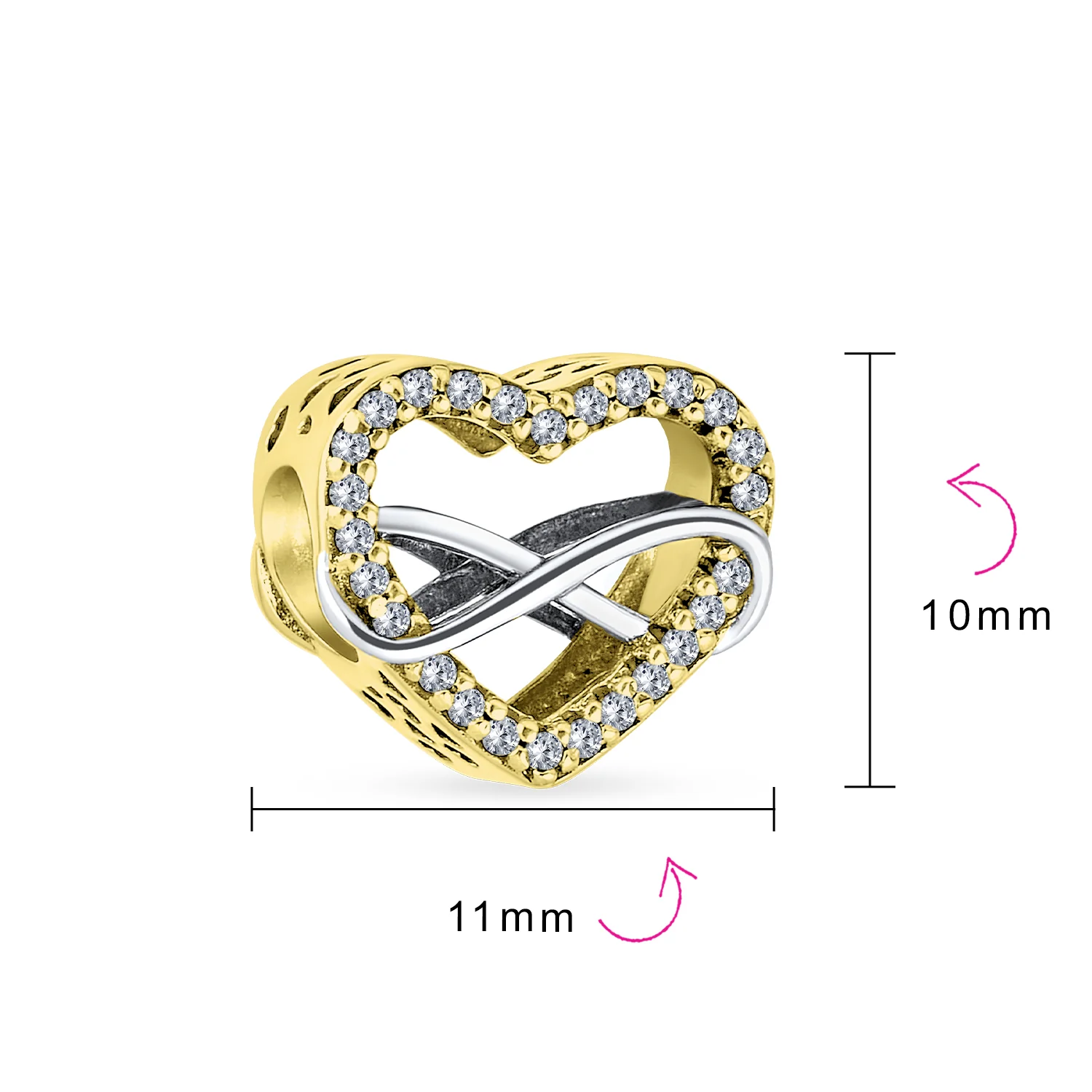Couples Love Knot Crystal Bead Charm Infinity Heart Two Tone Gold Plated Silver - Image 5