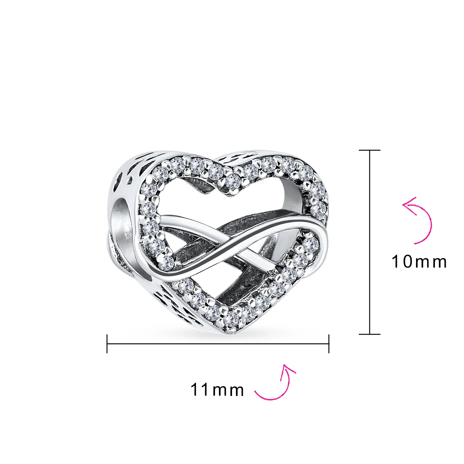 Couples Love Knot Crystal Bead Charm Infinity Heart Two Tone Gold Plated Silver - Image 6