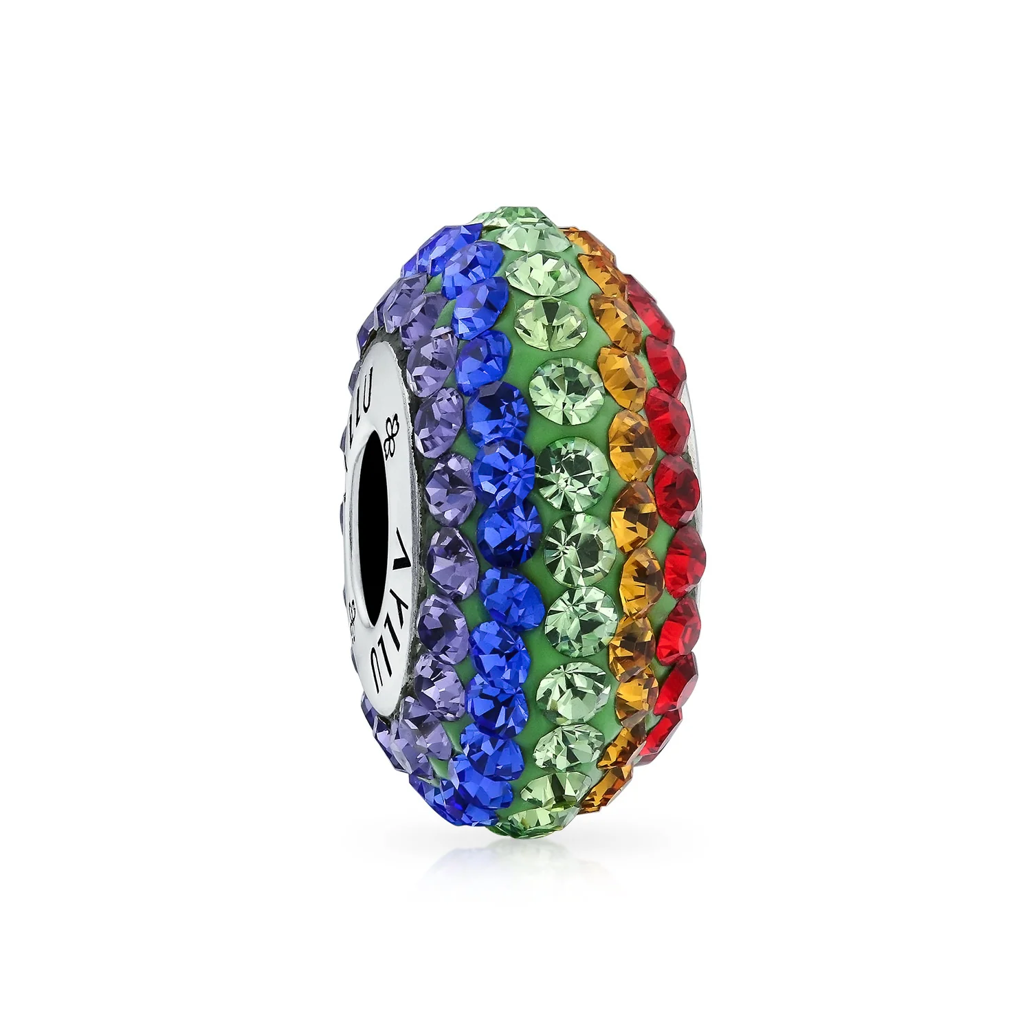 Colorful Rainbow Crystal Bead Charm LGBTQ Spacer for European Bracelet Sterling Silver