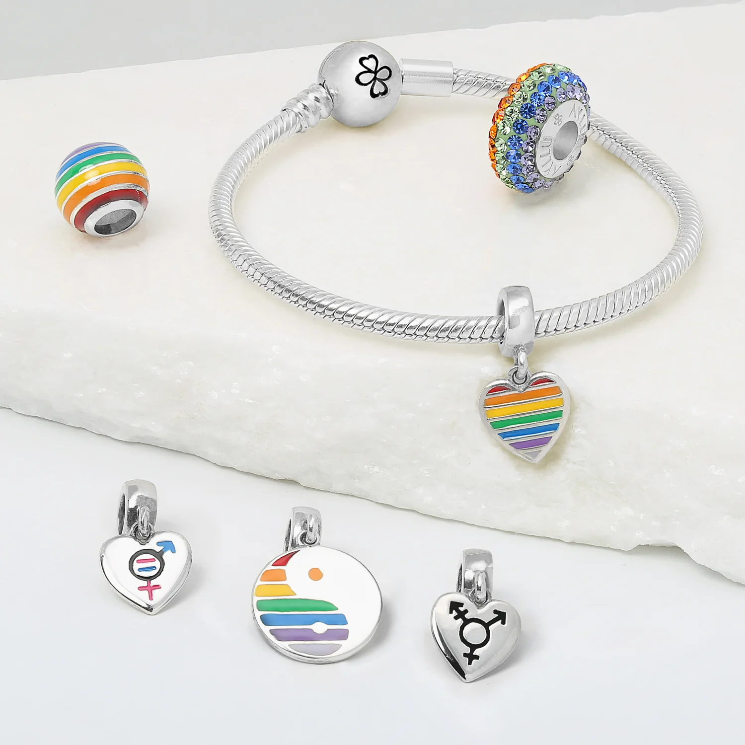 Colorful Rainbow Crystal Bead Charm LGBTQ Spacer for European Bracelet Sterling Silver - Image 5
