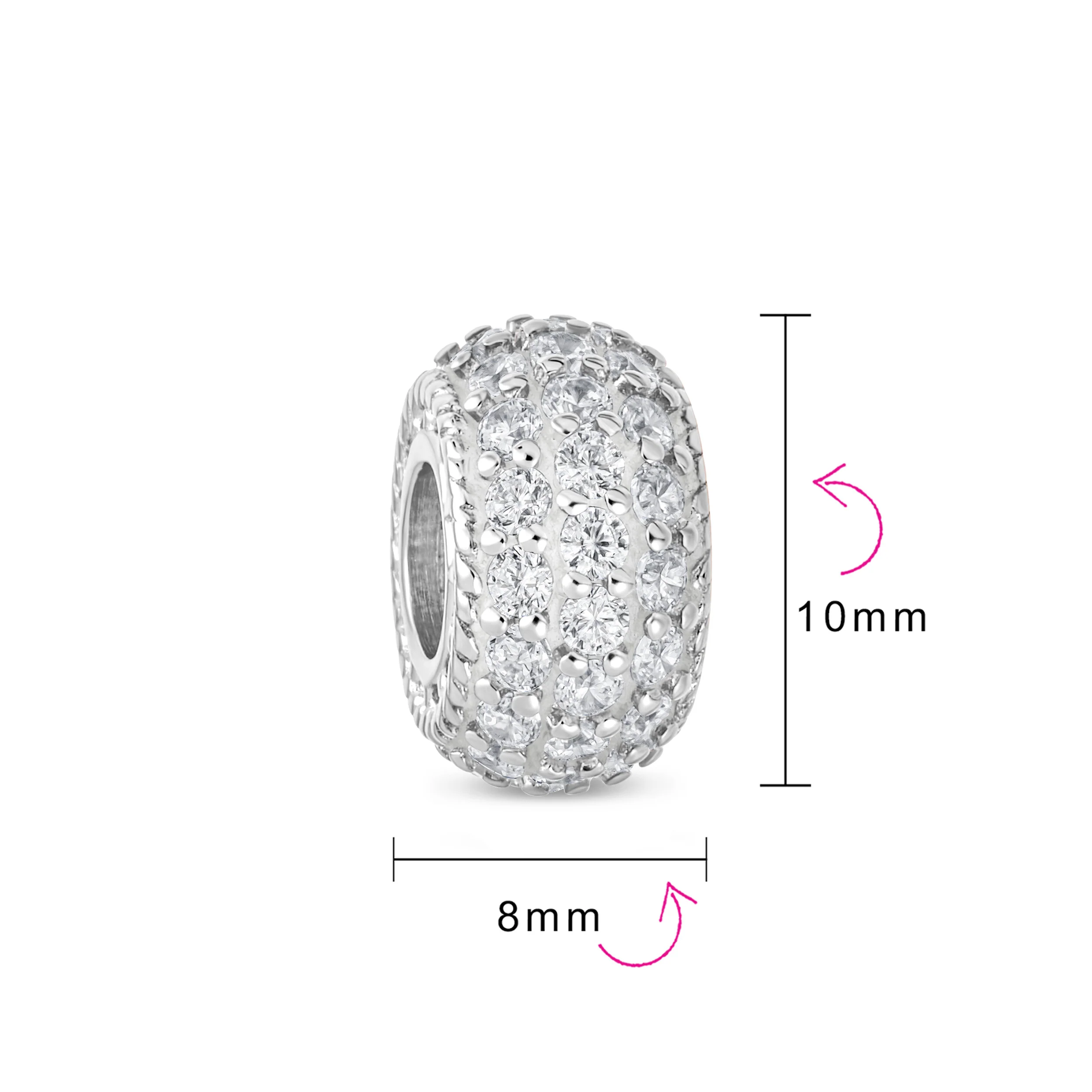 Sparkling Dome Crystal Bead Charm Rose Gold Plated Silver for European Bracelet - Image 3